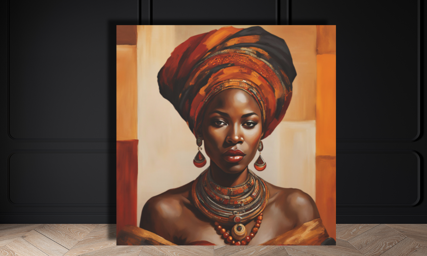 Beautiful African Woman in Headwrap - Canvas Wall Art