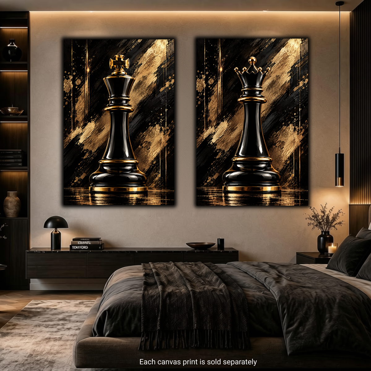 Black & Gold Queen Chess Piece Wall Art | Luxury Abstract Chess Canvas Print