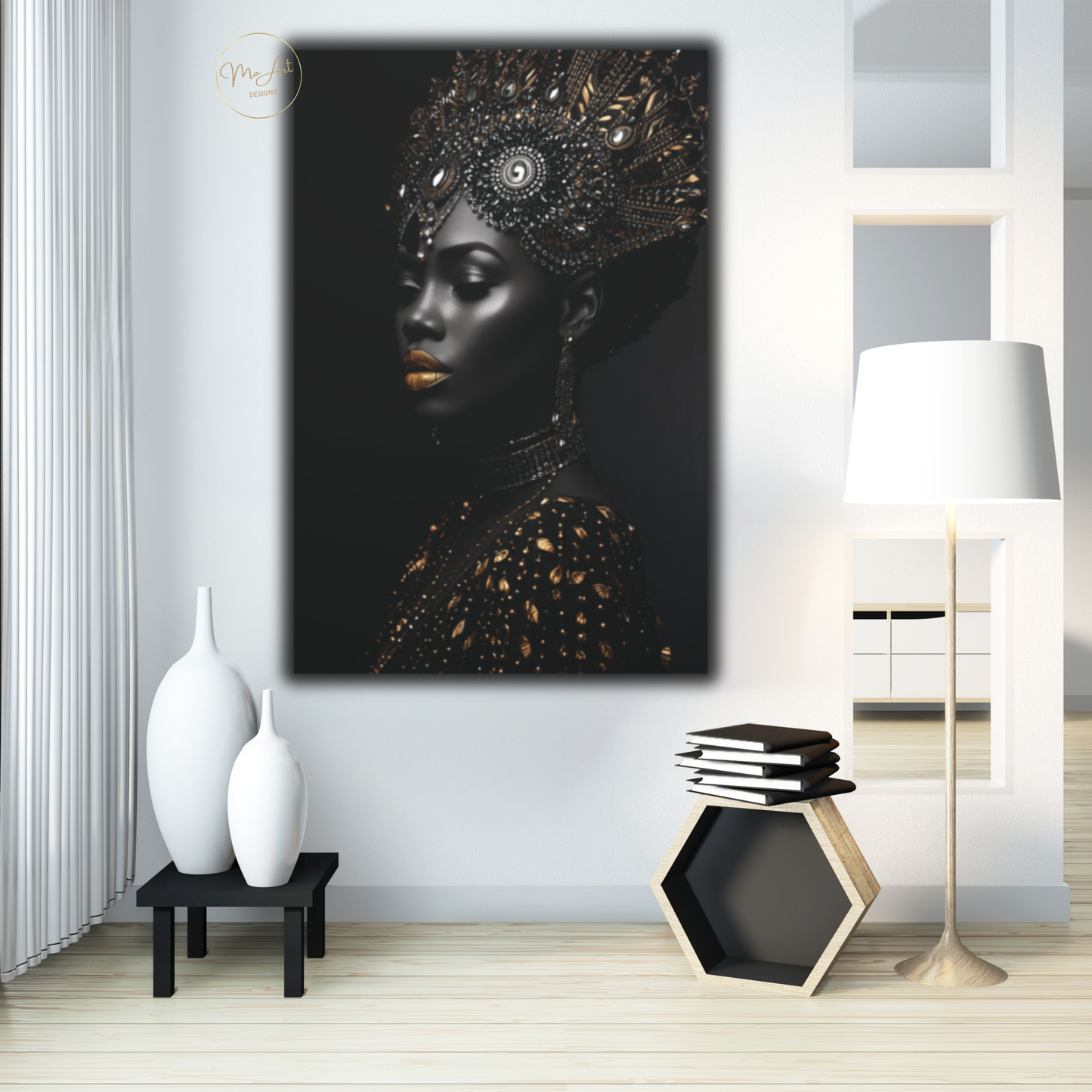 Black Woman Wall Art – African Queen - Black & Gold Royal Luxury Canvas Print