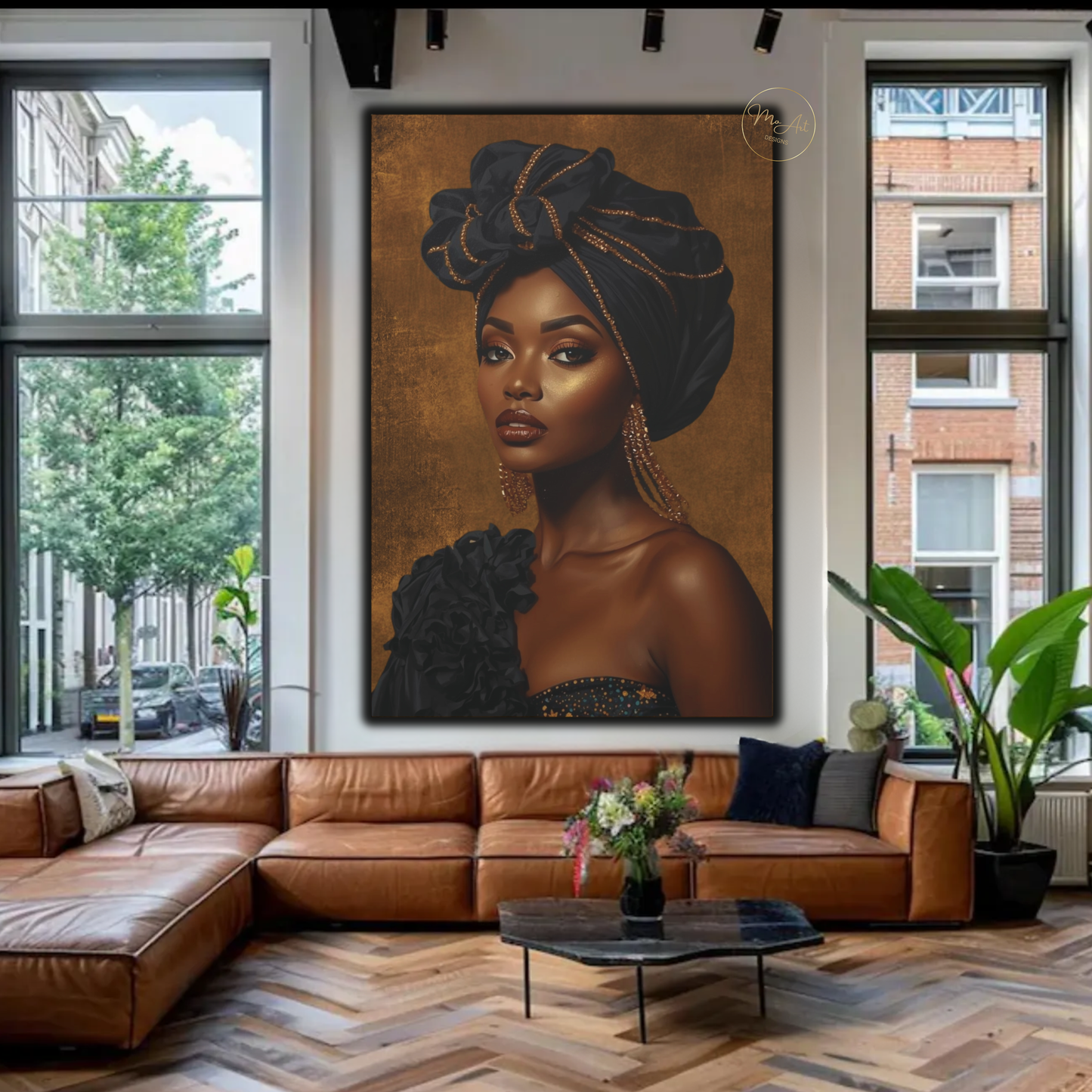 Black Woman Wall Art – Exquisite Beauty in Black & Gold Afrocentric Luxury Canvas Print