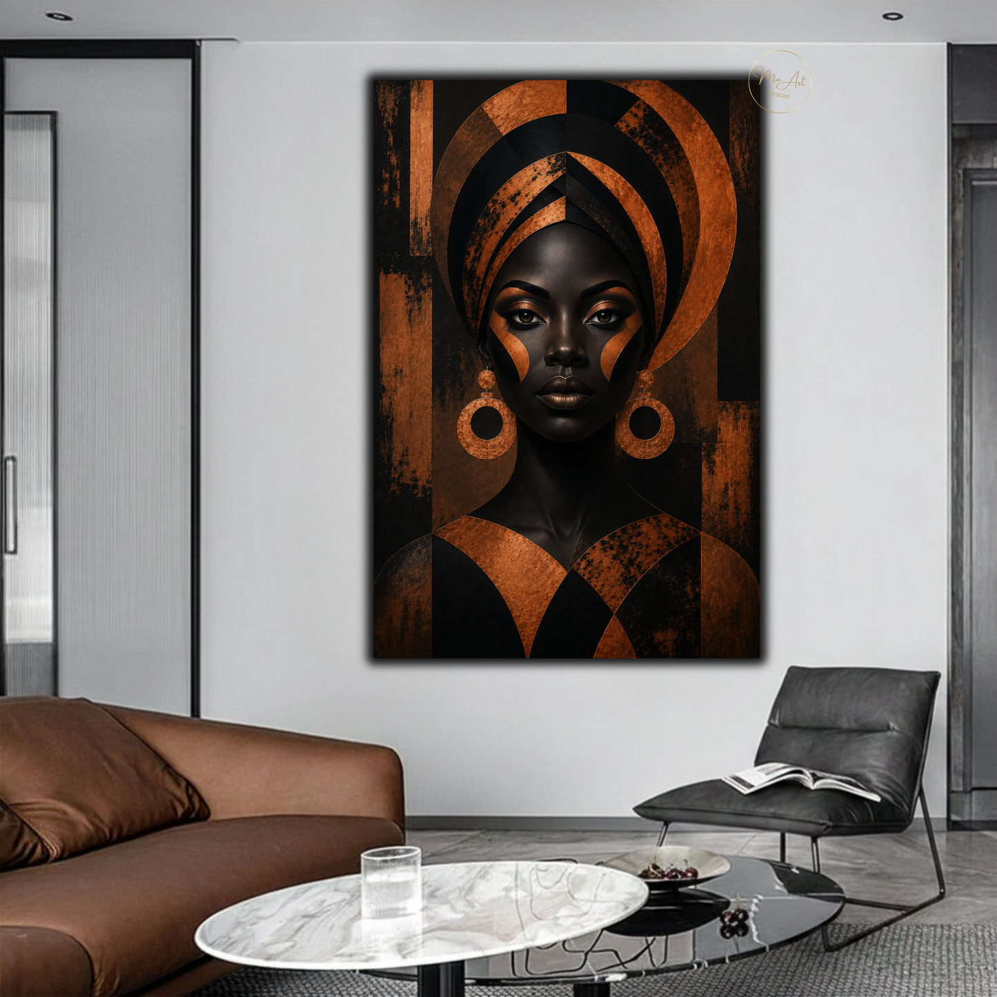 Black Woman Wall Art – Regal Afrocentric Copper & Black Portrait Canvas Print