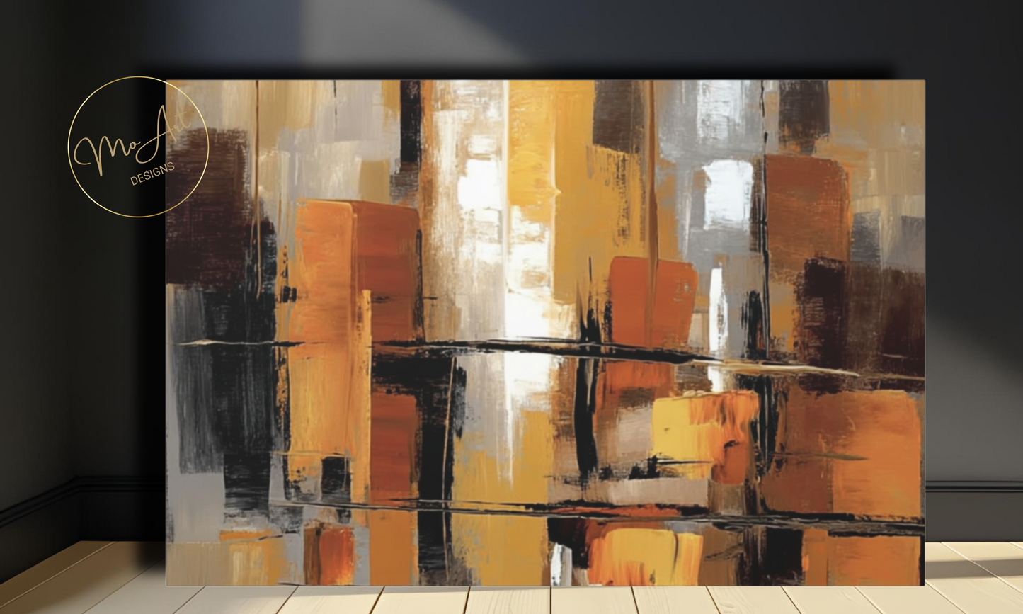 Modern Abstract Canvas Wall Art in Black, Beige, Gold & Rust