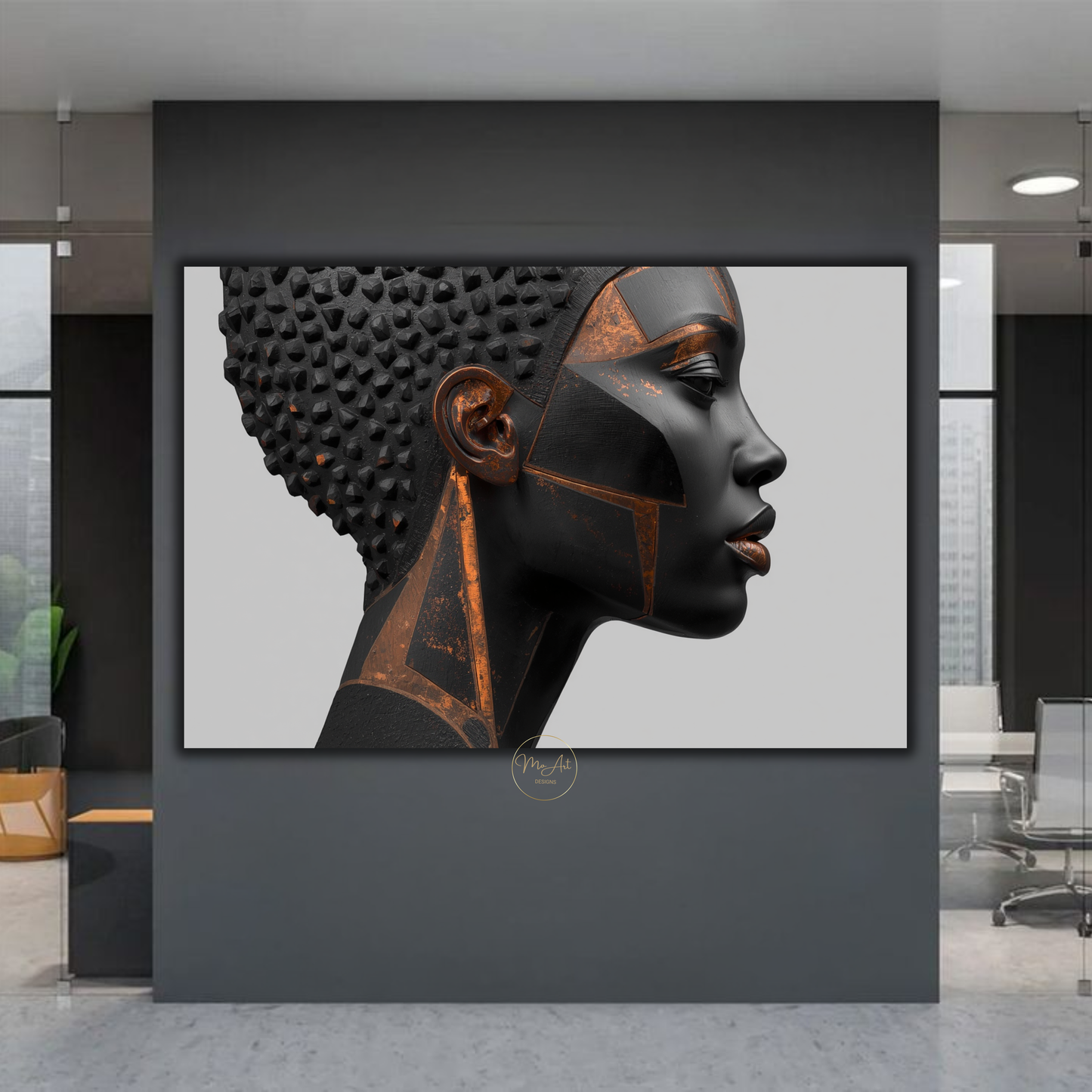 Black Woman Wall Art – Afrocentric Black & Copper Abstract Canvas Print