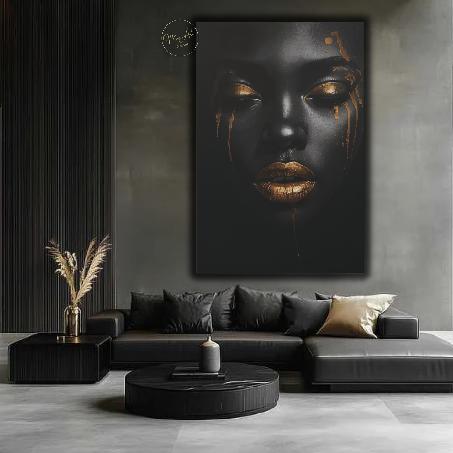 Black Woman Wall Art – Golden Tears | Black & Gold Luxury Canvas Print