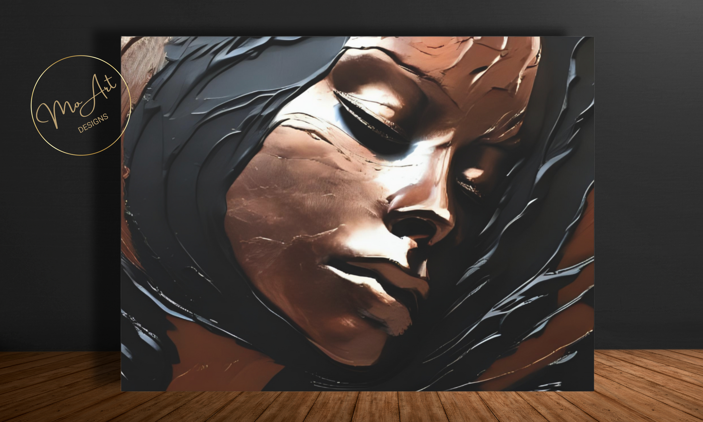 Woman at Peace Abstract Black and Copper Canvas Wall Art