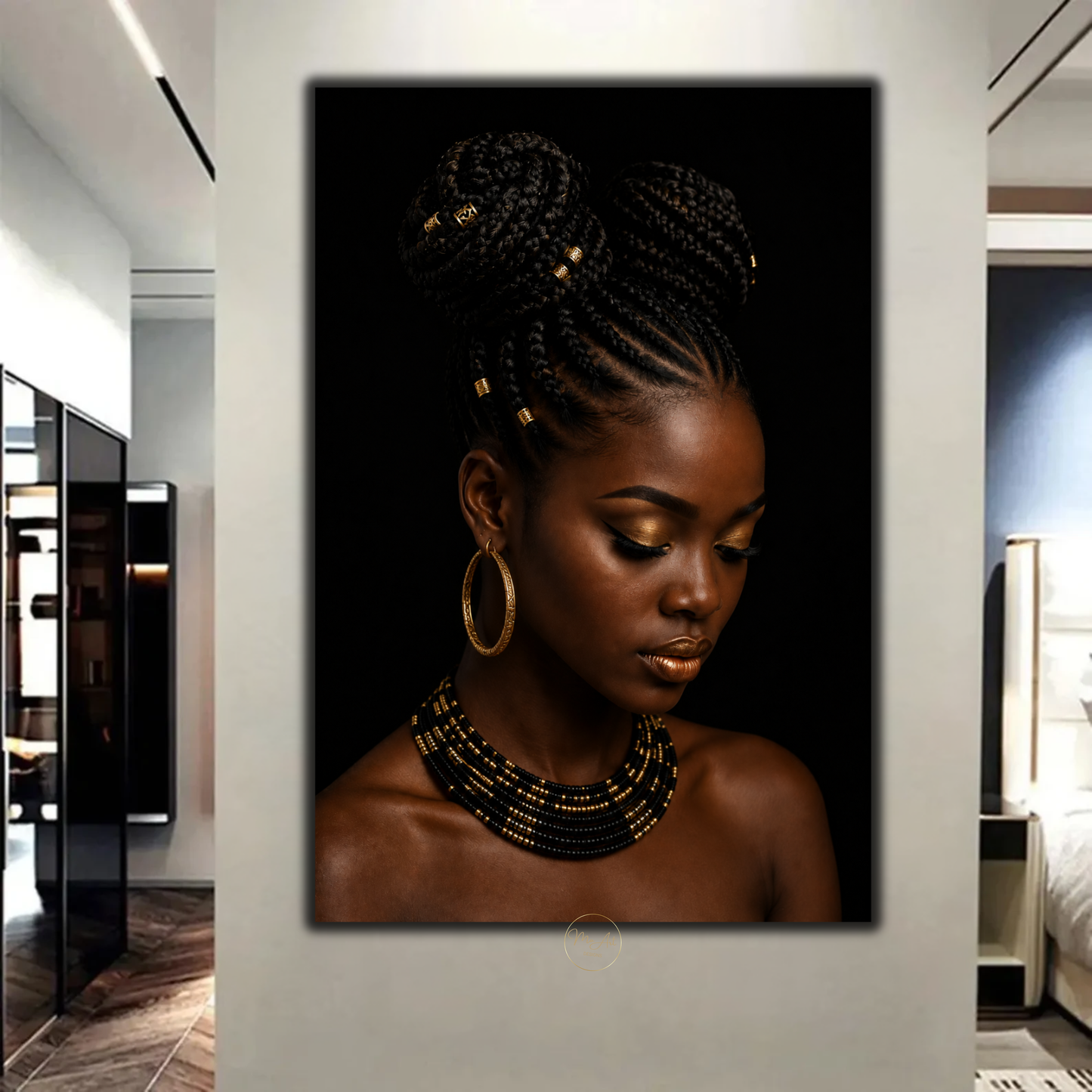 Black Woman Wall Art – Sophisticated Gold & Black Afrocentric Canvas  Print