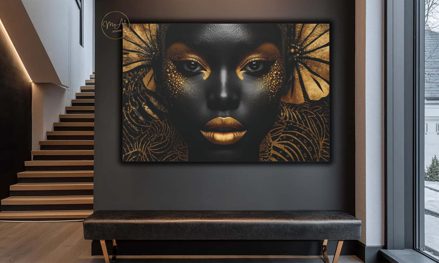 Black & Gold Afrocentric Wall Art / Canvas Print