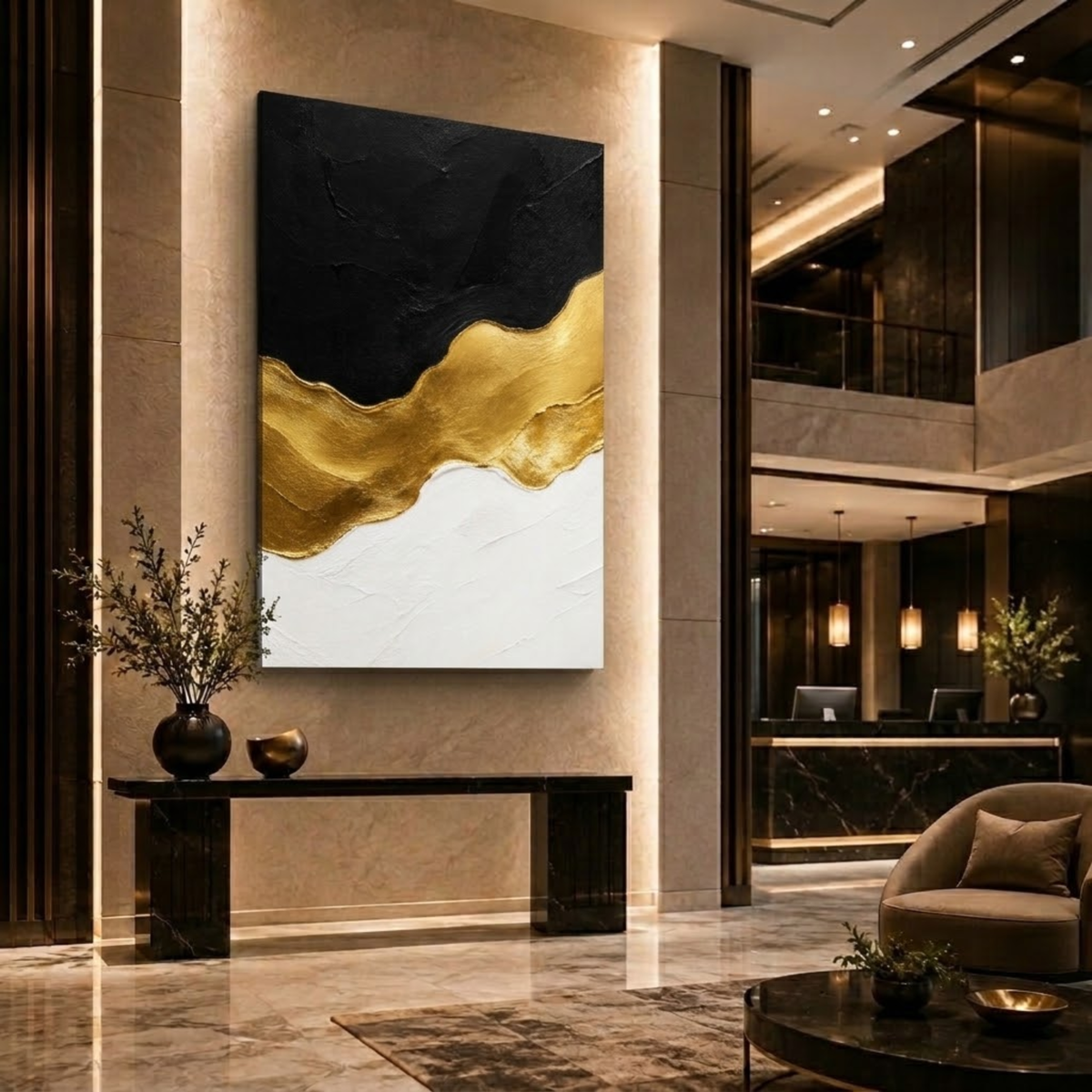 Black, Gold & White Abstract Wall Art | Luxury Canvas Print