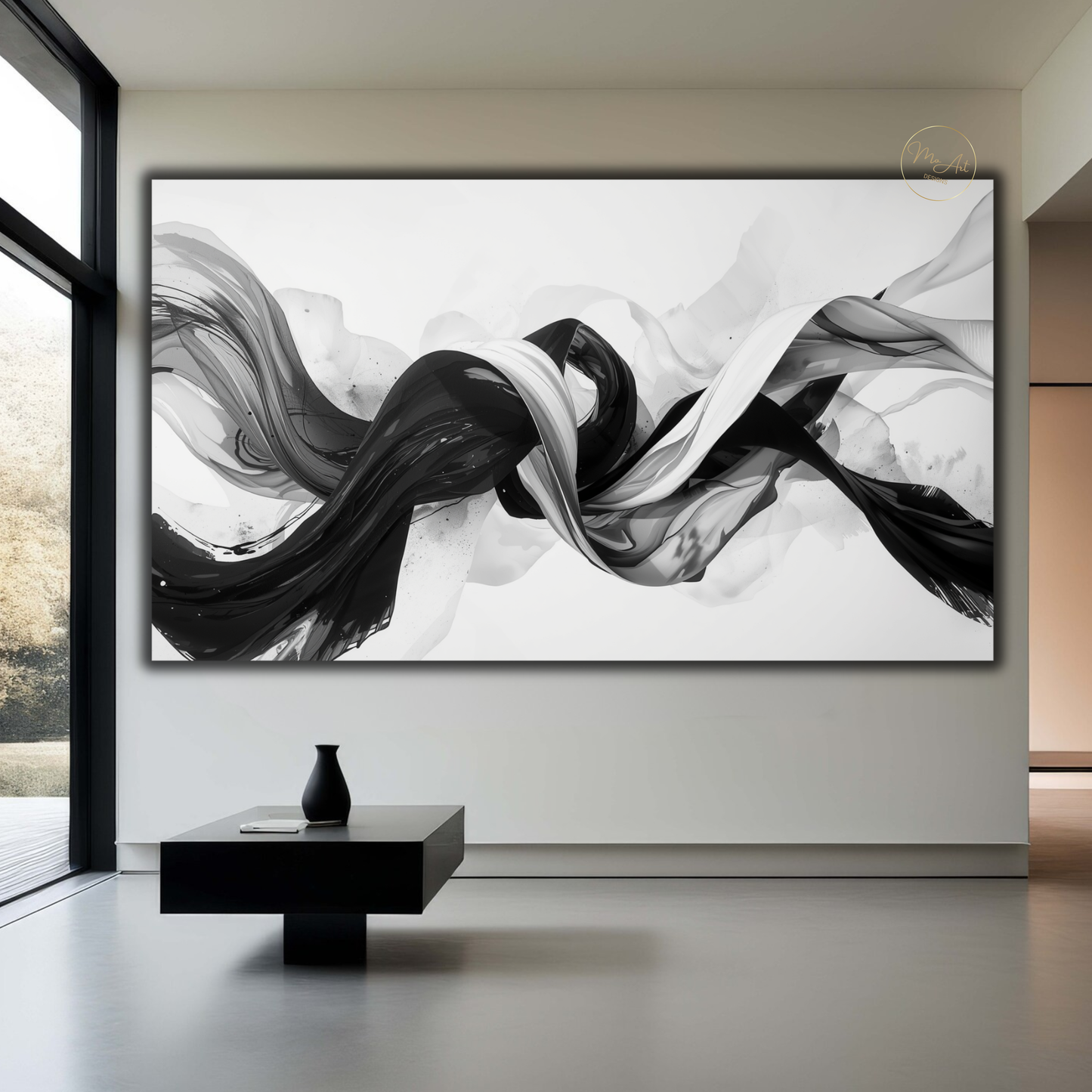 Black & White Abstract Knot Wall Art – Modern Swirl Canvas Print