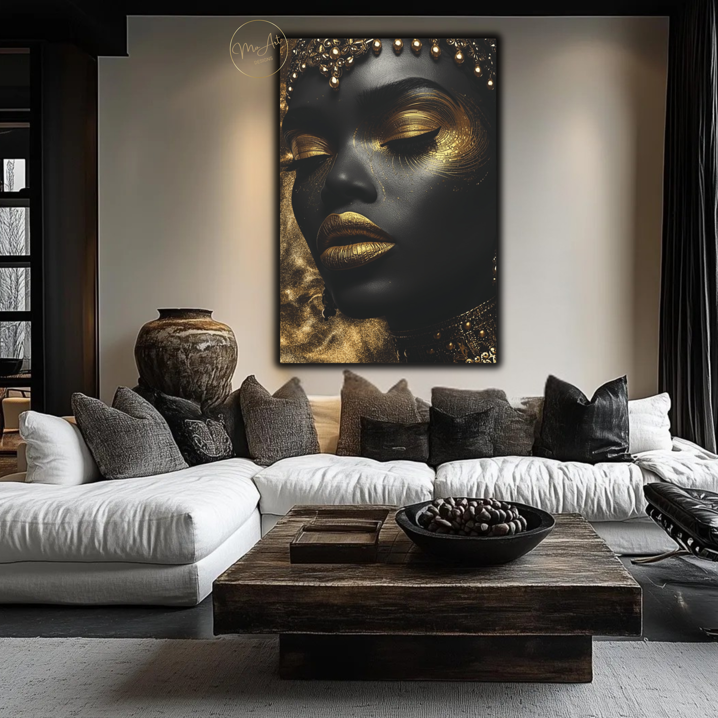 Black Woman Wall Art – Essence of Gold | Black & Gold Luxury Afrocentric Canvas Print