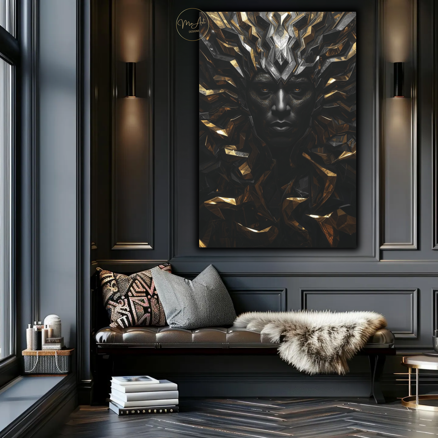 Black Man Warrior Wall Art – Regal Black & Gold King Canvas Print - Powerful Afrocentric Artwork
