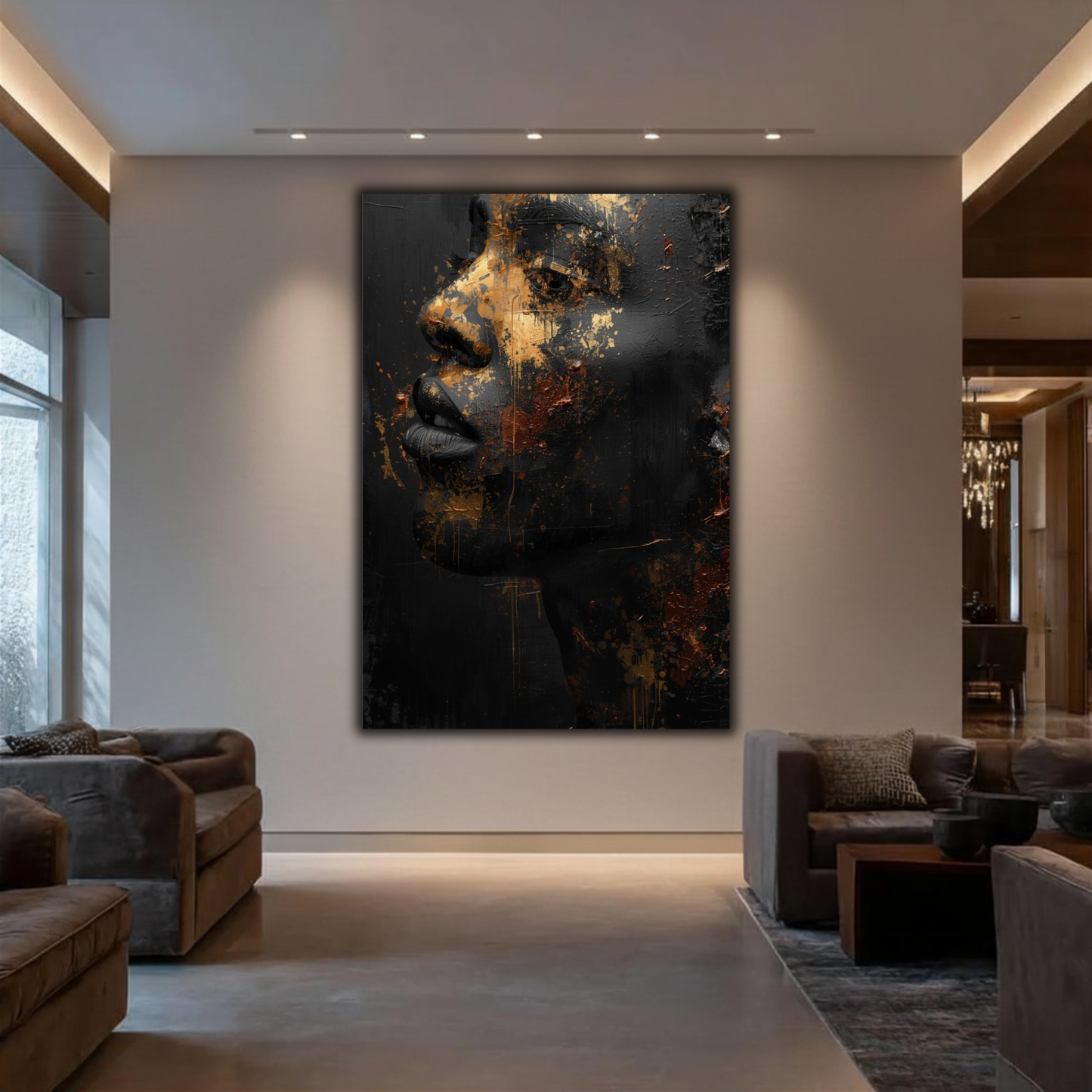 Black Man Wall Art – Black & Gold Abstract Masculine Canvas Print | Modern Luxury Afrocentric Decor