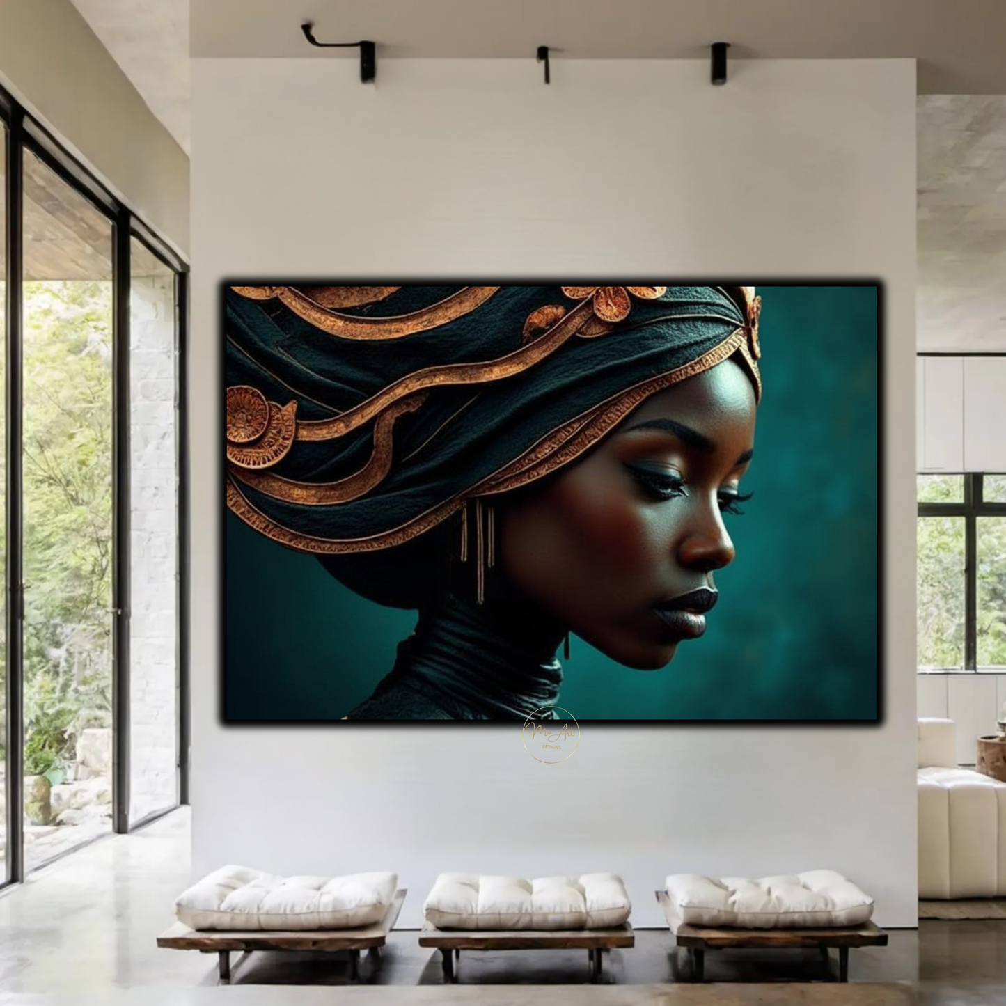 Black Woman Wall Art – Copper & Green Afrocentric Canvas Print