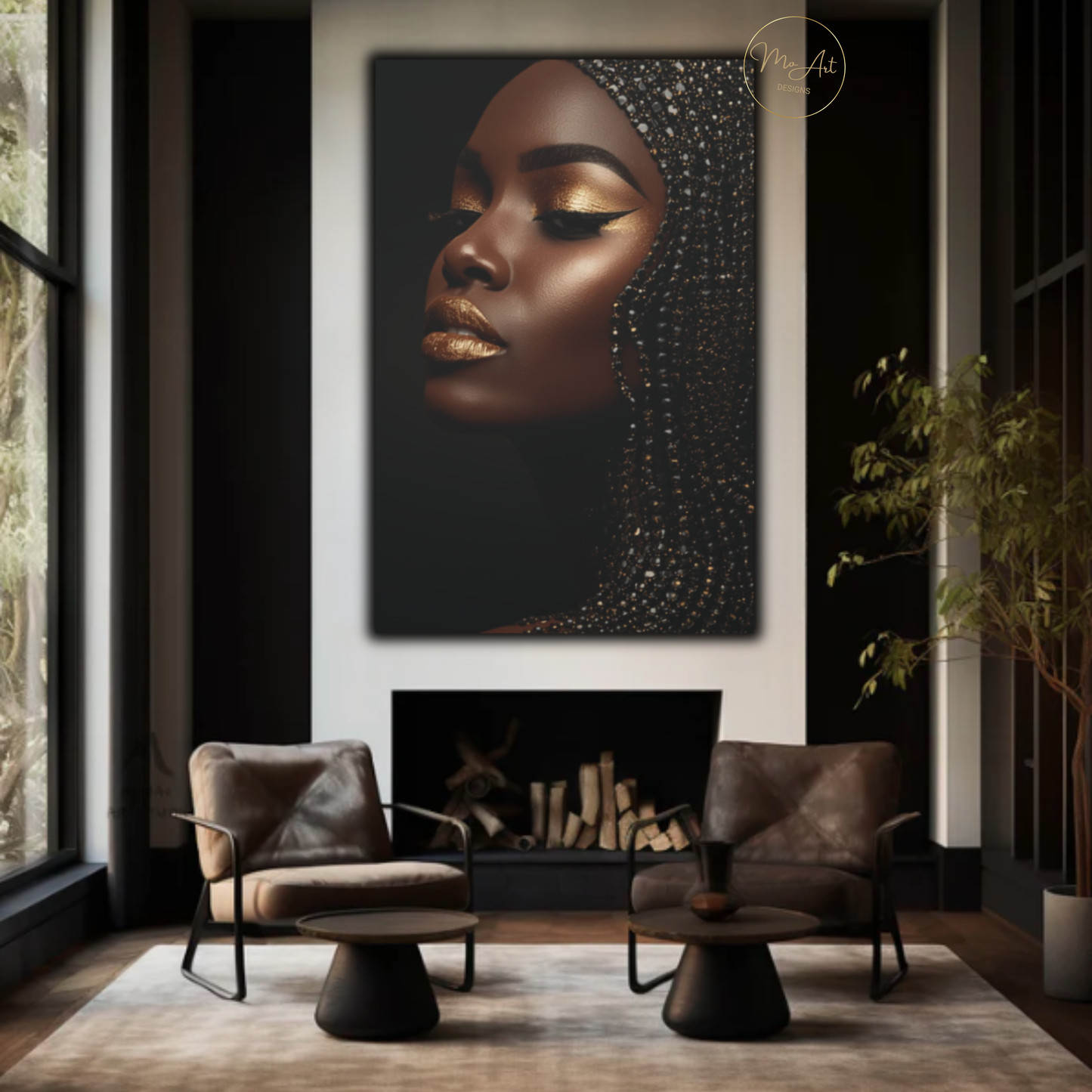 Black Woman Wall Art – Golden Radiance | Black & Gold Afrocentric Luxury Canvas Print