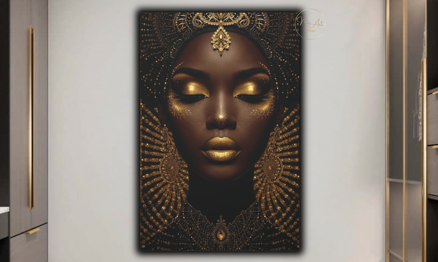 Black Woman Wall Art – Golden Elegance Canvas Print