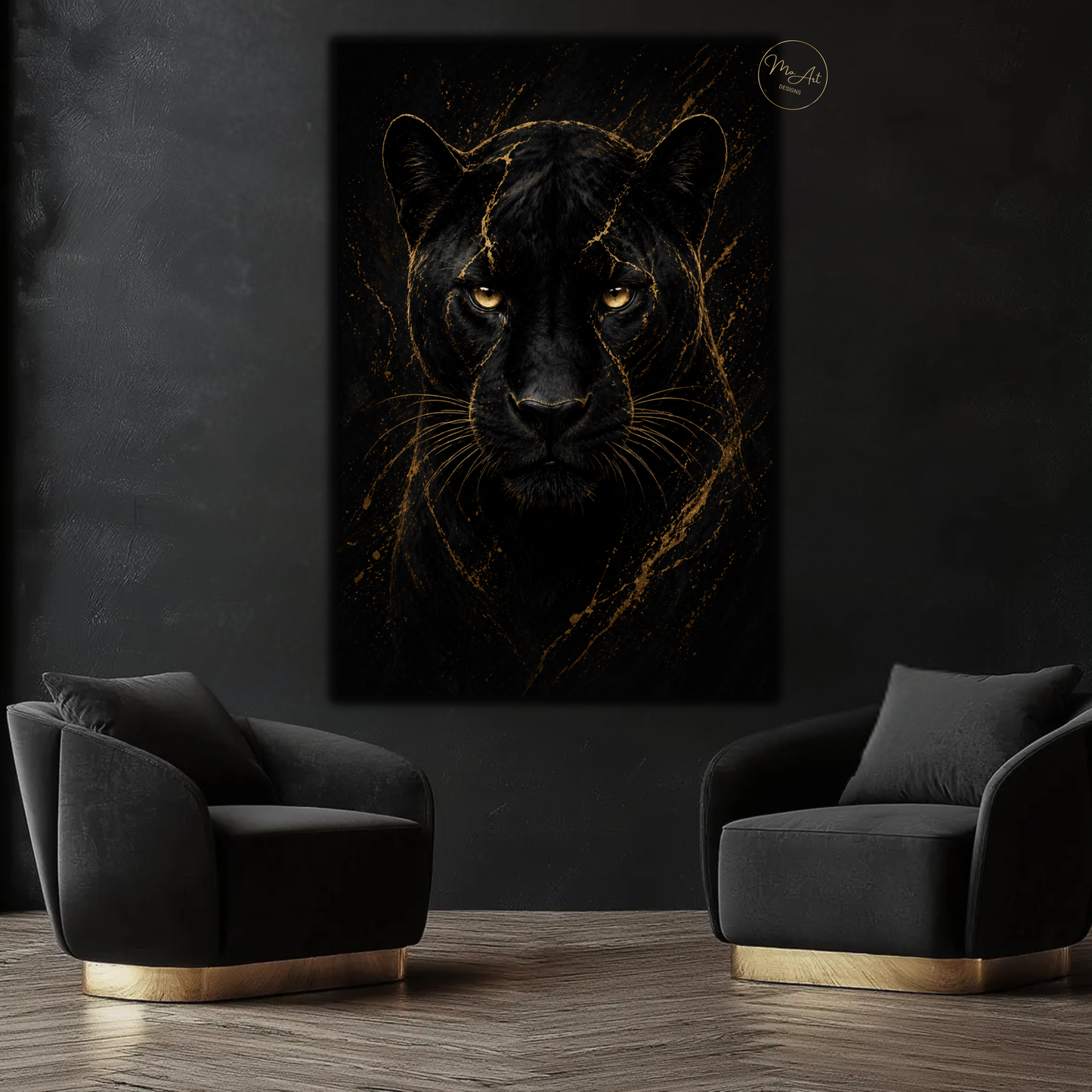 Black Panther Wall Art – Fierce Gold & Black Abstract Panther Canvas Print