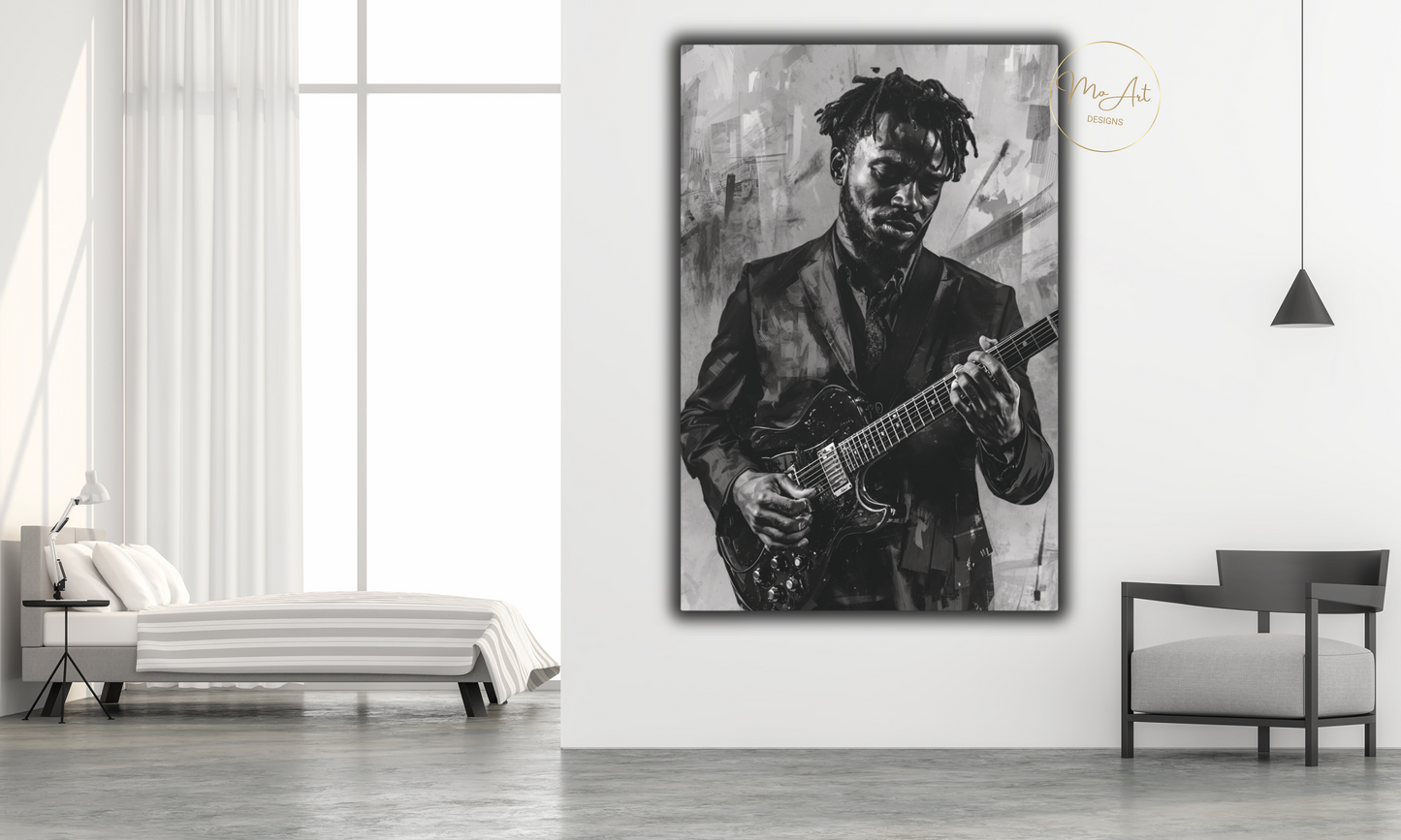 Soulful Strings - Black Guitarist - Canvas Wall Art