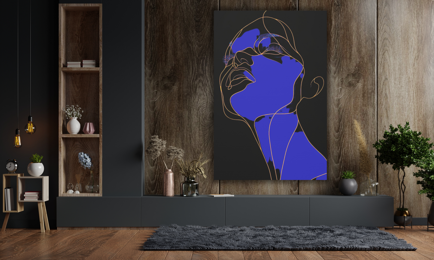 Canvas Art Print, Abstract Woman in Blue, Gold and Black