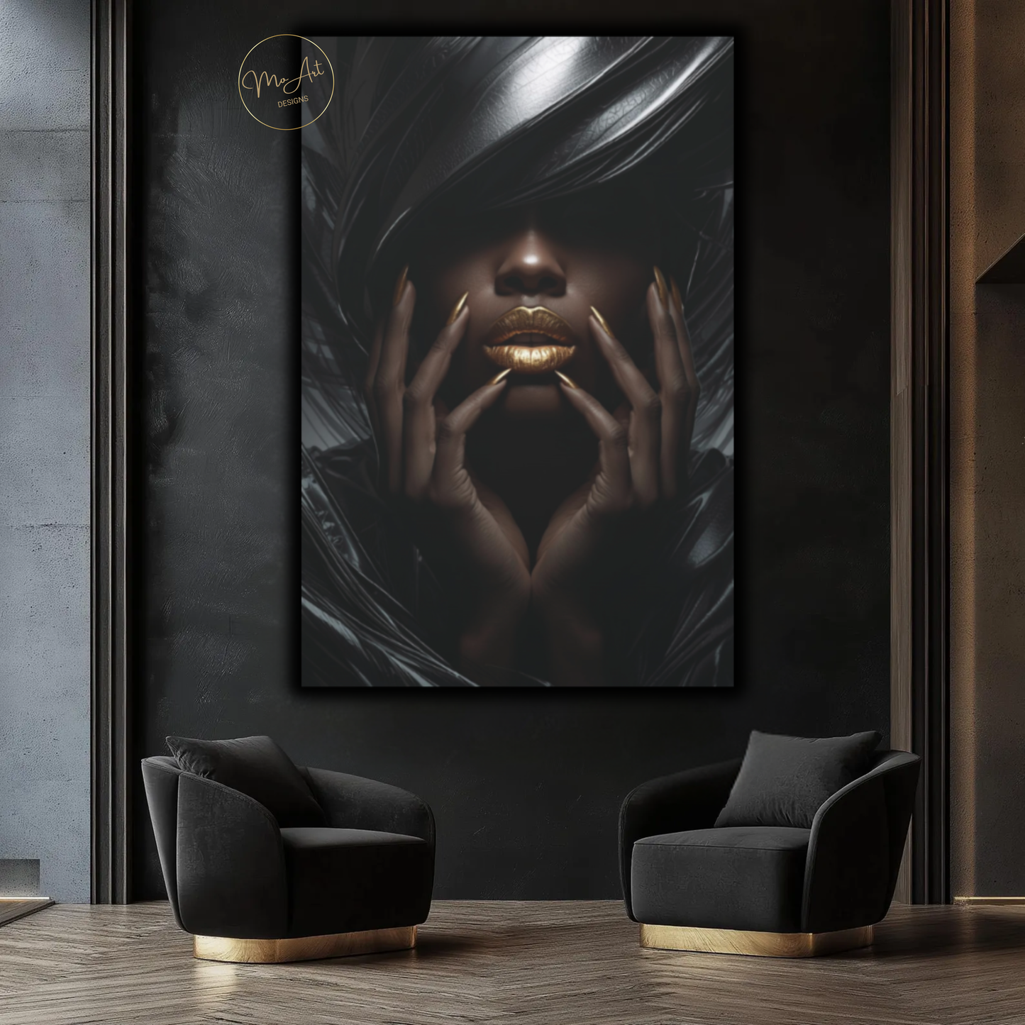 Black & Gold Woman Wall Art – Elegant High Fashion Black Woman / Canvas Print