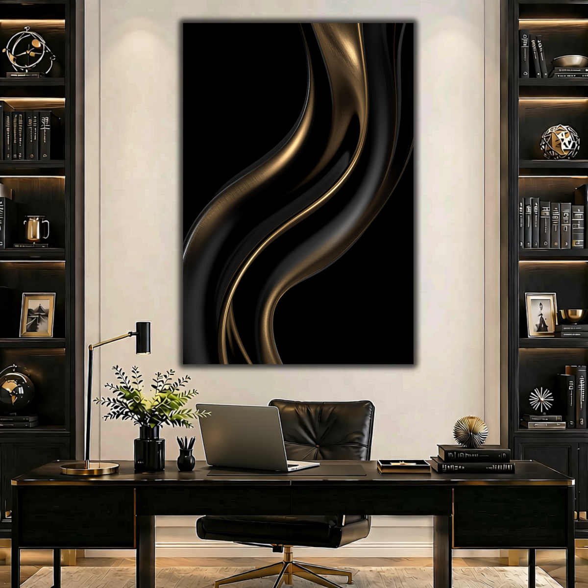 Black and Gold Abstract Wall Art | Modern Luxury Canvas Print for Home Decor
