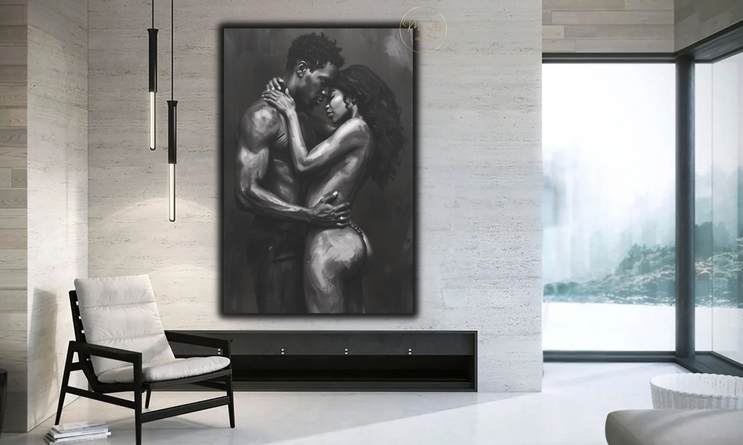 Passionate Embrace - Black Love Wall Art / Canvas Print