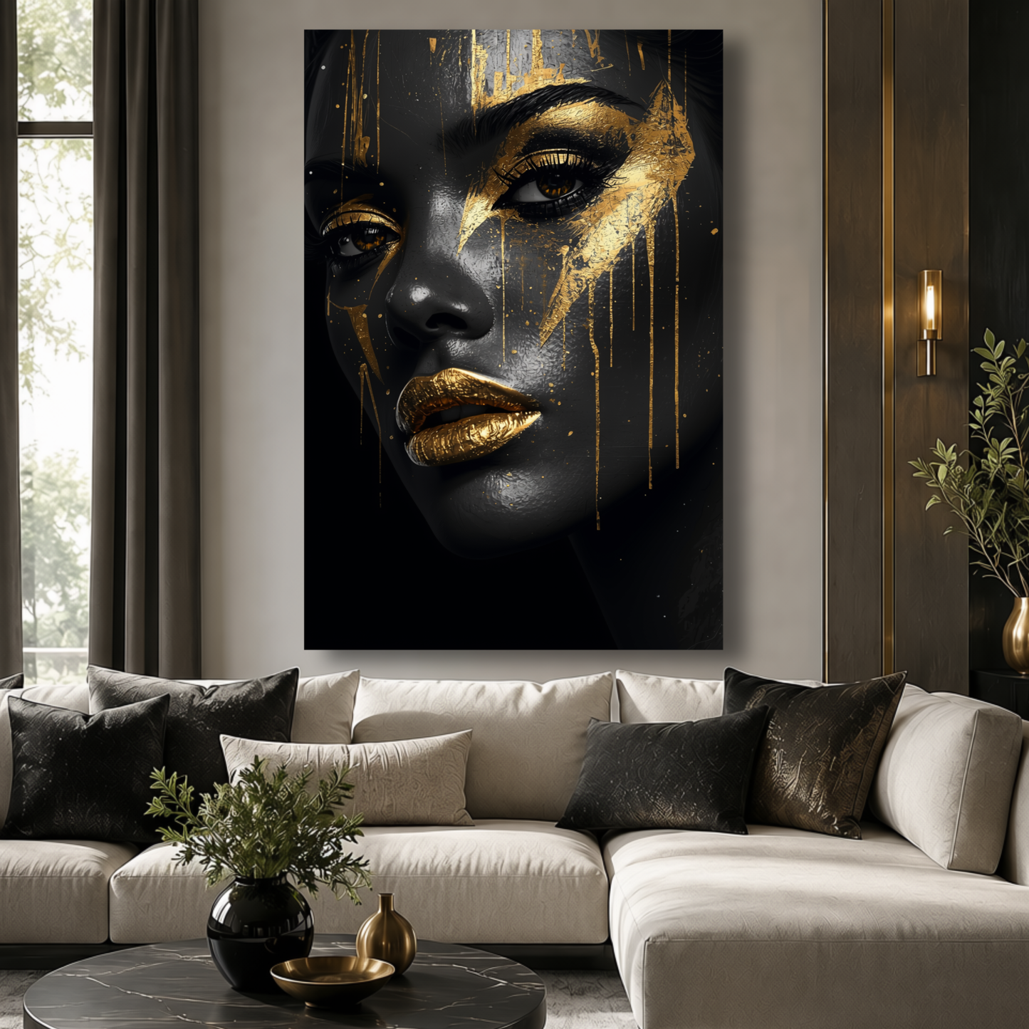 Black Woman Wall Art – Abstract Black & Gold Canvas Print | Luxury Afrocentric Wall Decor