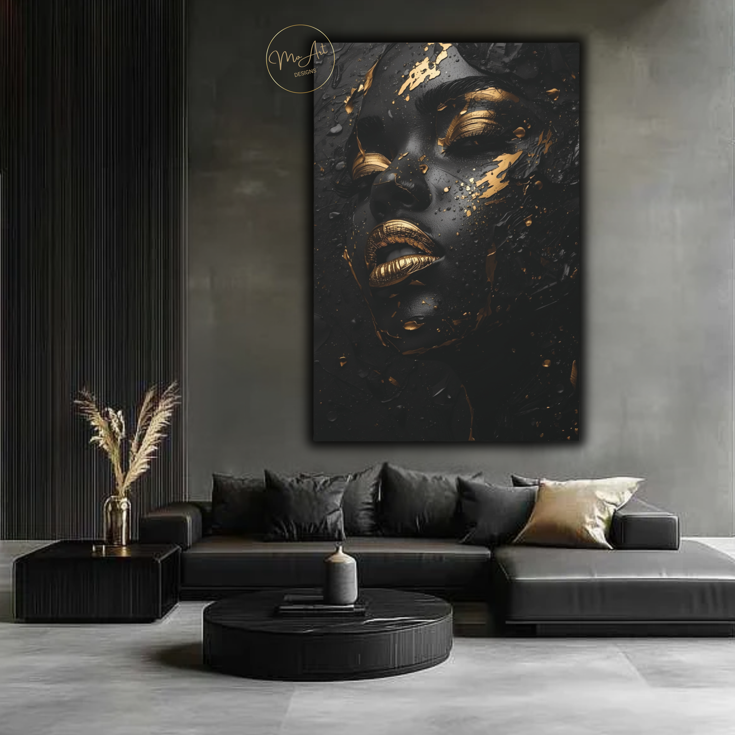 Black & Gold Woman Wall Art – Midnight Seduction in Gold (Digital Download)