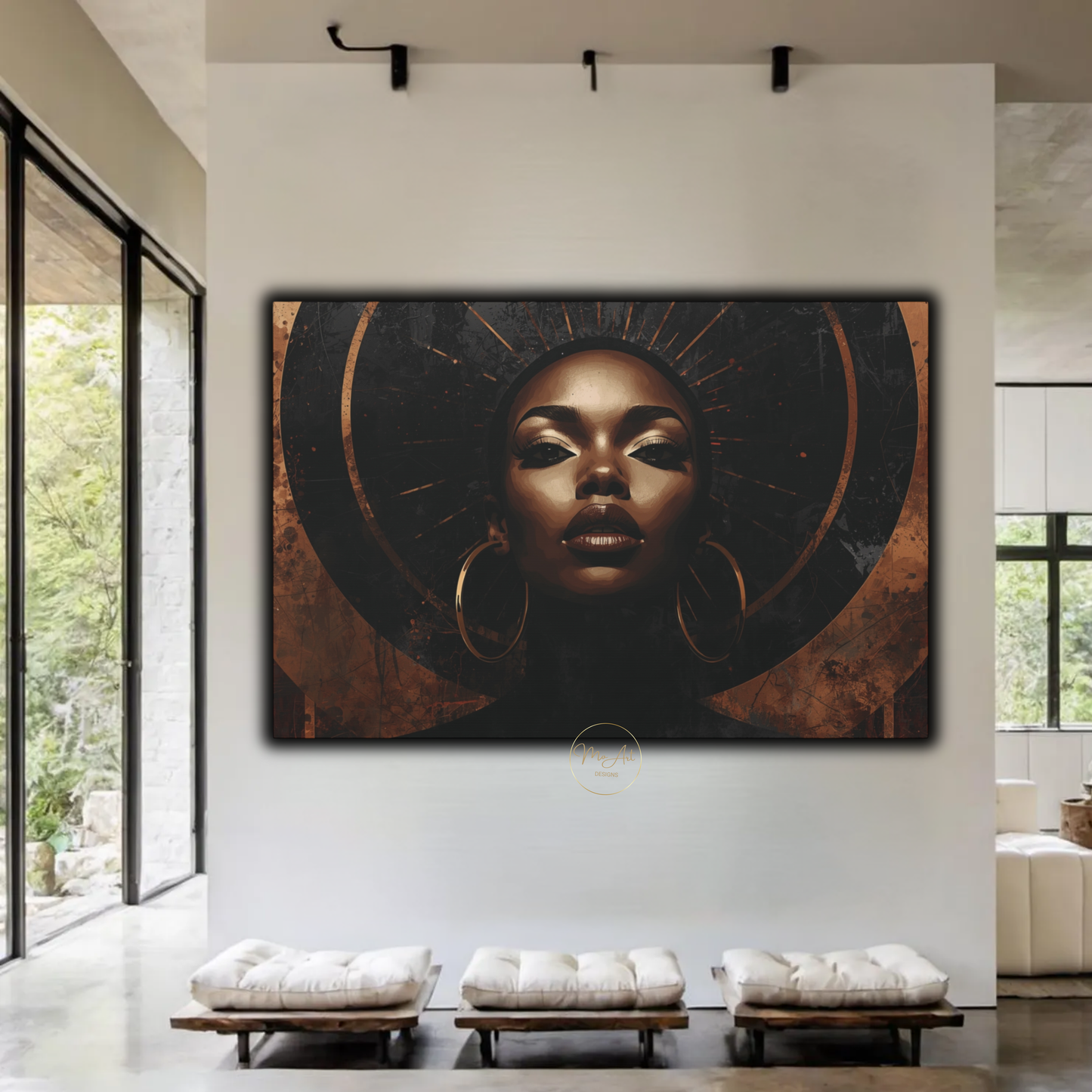 Black Woman Wall Art – Elegant Afrocentric Copper & Black Abstract Canvas Print