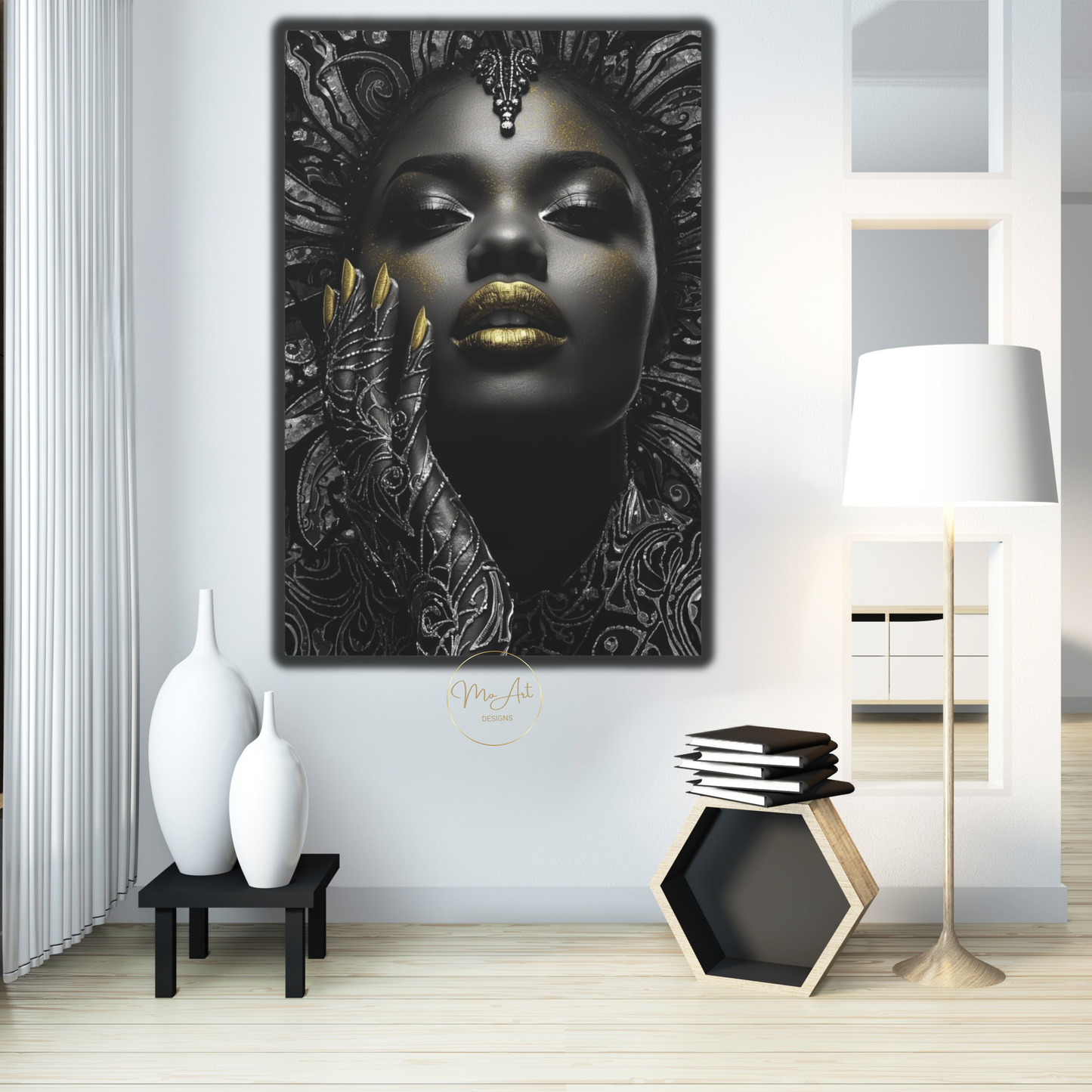 Black Woman Wall Art – Midnight Empress | Black & Gold Luxury Canvas Print