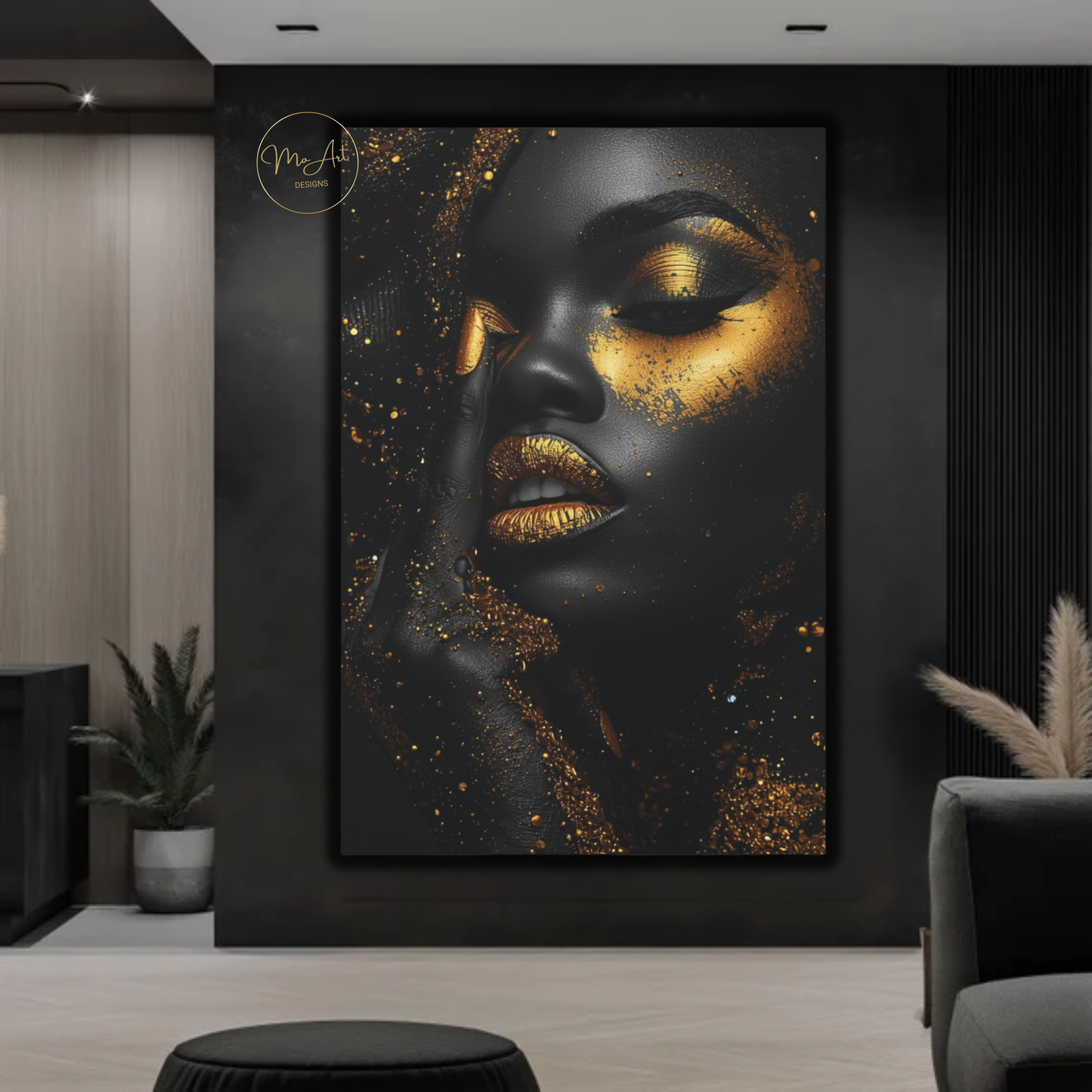 Black Woman Wall Art – Gilded Attitude in Black & Gold | Luxury Modern Canvas Print
