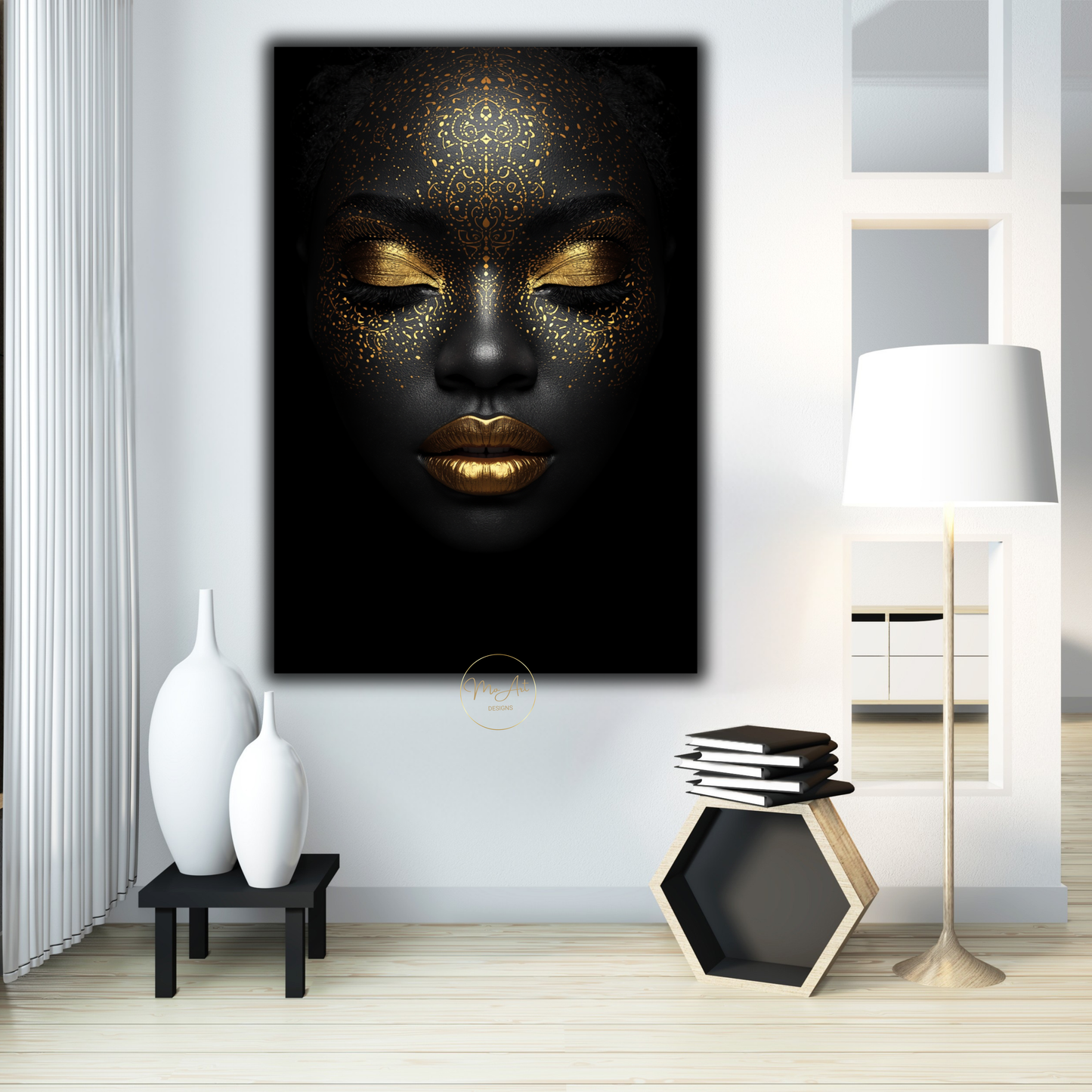 Black Woman Wall Art – Luxury Afrocentric Black & Gold Canvas Print