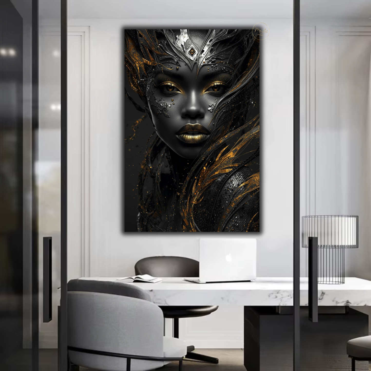 Black Woman Wall Art – Exotic Beauty / Black & Gold Afrocentric Canvas Print