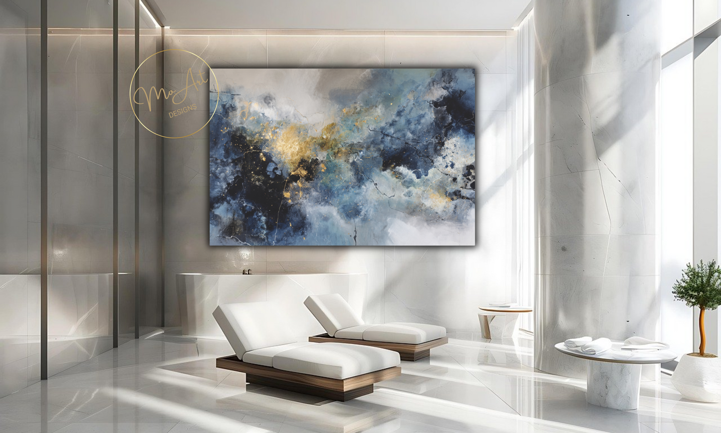 Abstract Blue, Gold and Gray Canvas Wall Art