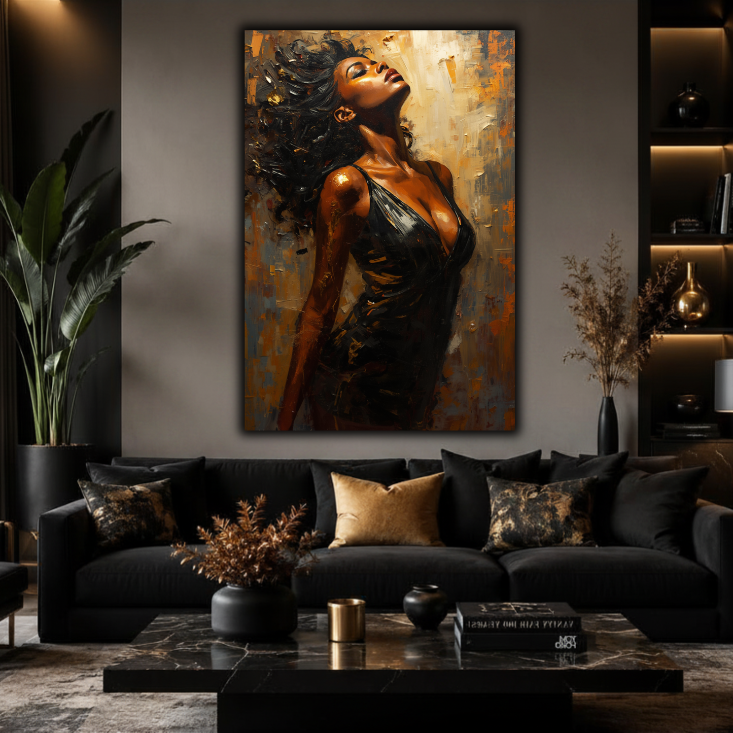 Black Woman Wall Art - Seductive Afrocentric Woman Canvas Print | Luxury Abstract Portrait
