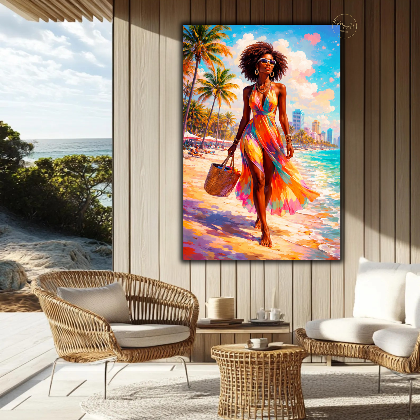 Black Woman Wall Art – Stylish Afrocentric Miami Beach Canvas Print