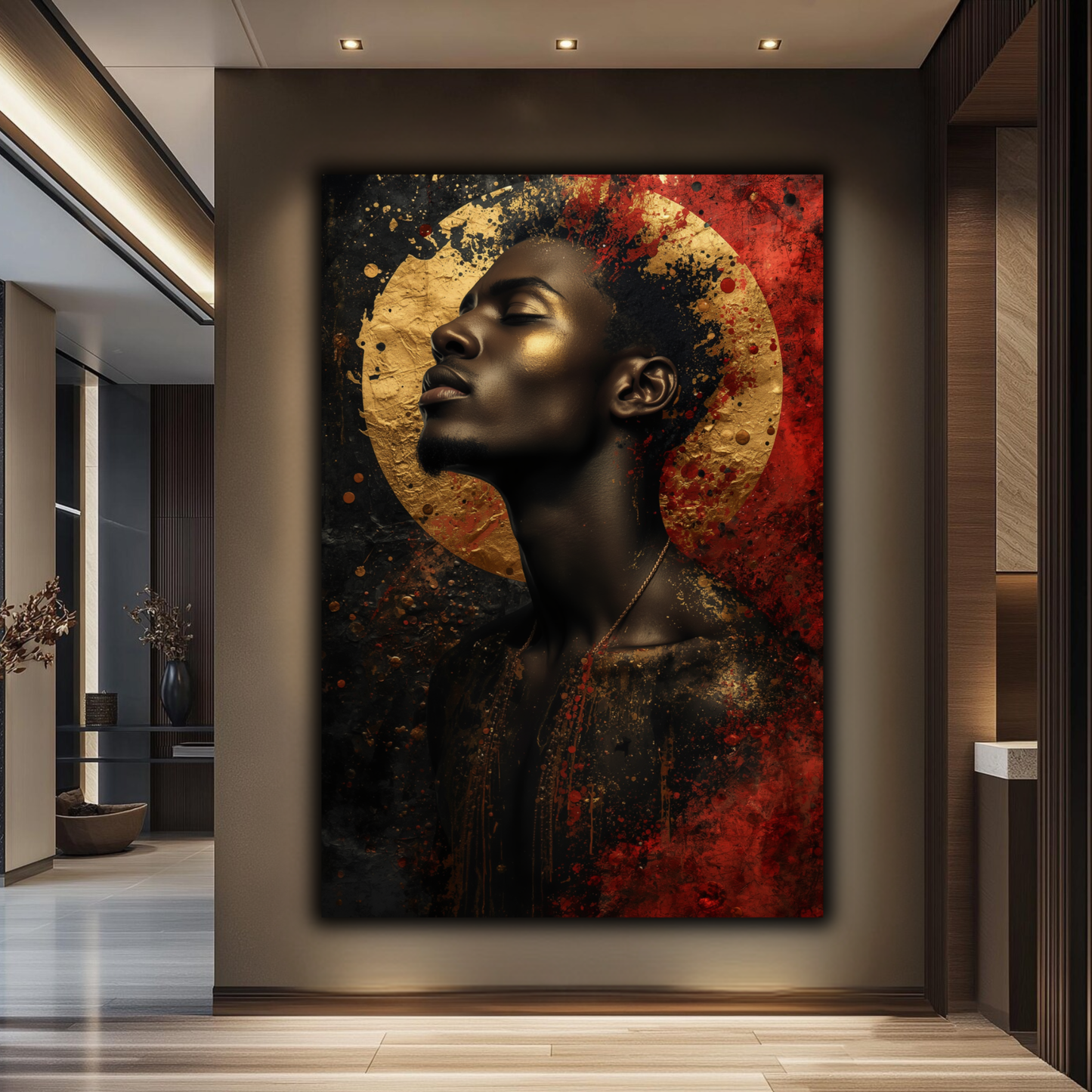 Black Man Wall Art – Abstract Black, Gold & Red Afrocentric Canvas Print