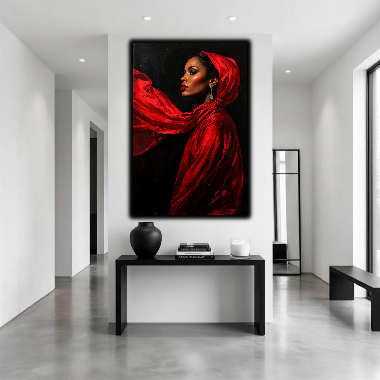 Black Woman Wall Art – Lady in Red Canvas Print | Elegant Afrocentric Home Decor