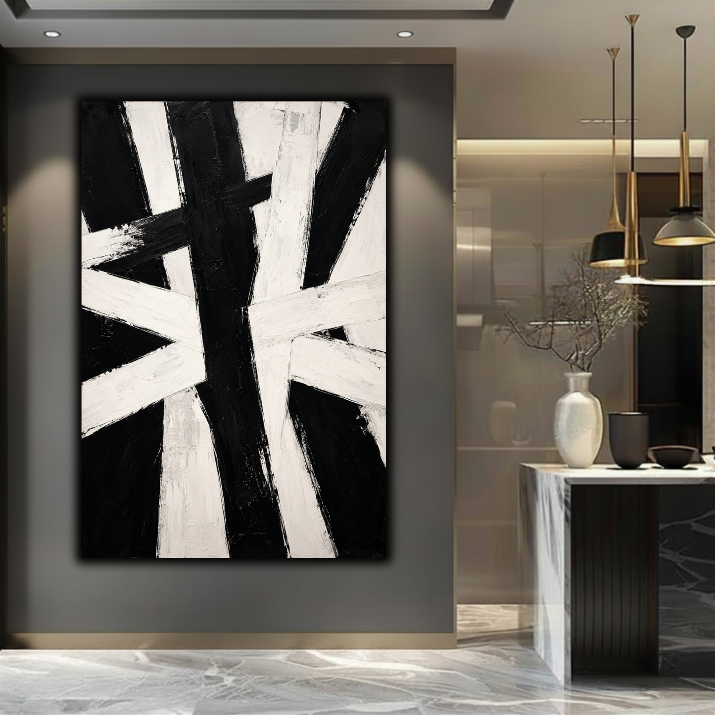 Black & White Textured Abstract Wall Art | Minimalist Monochrome Canvas Print