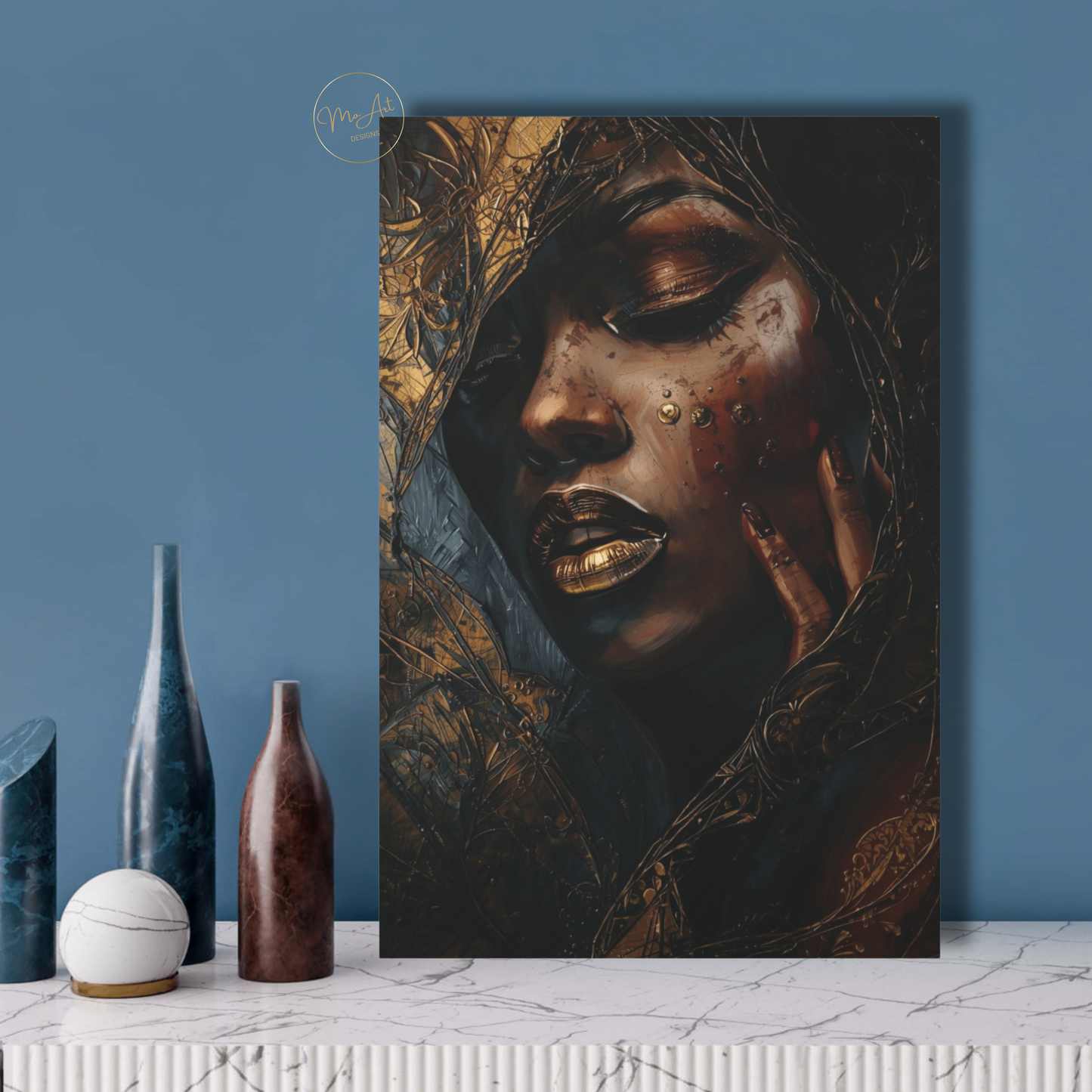 Black Woman Wall Art – Luminous Depth | Black & Gold Luxury Canvas Print