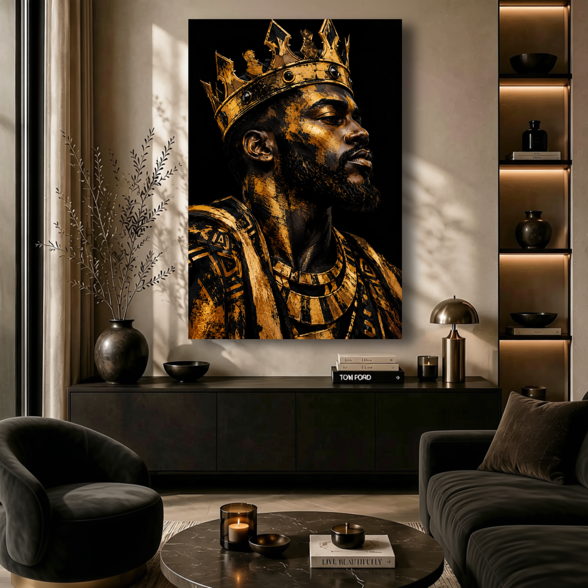 Black Man Wall Art - Black & Gold Regal King Canvas Print | Afrocentric Home Decor
