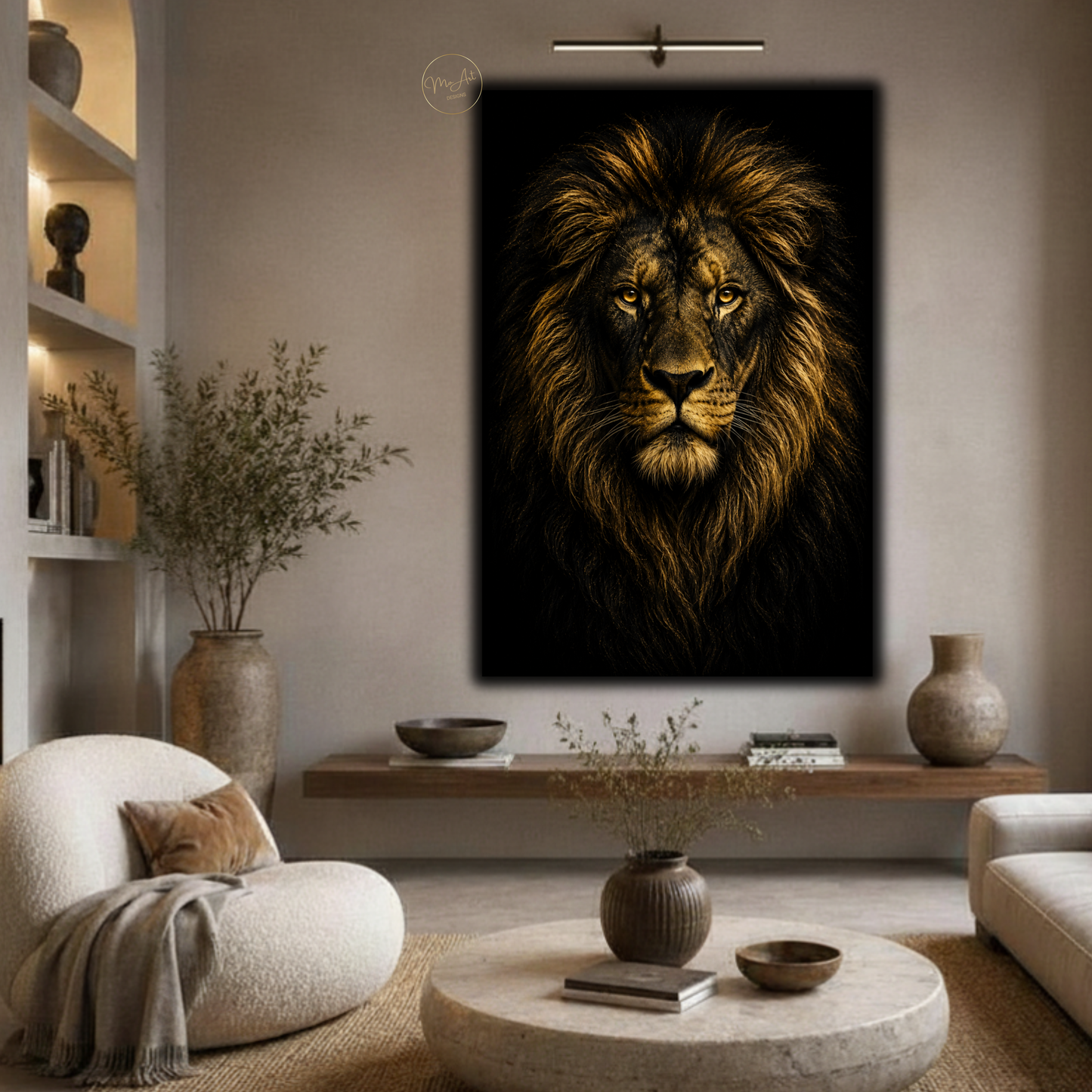 Black & Gold Lion Wall Art – Majestic Lion Canvas Print | Luxury Animal Artwork for Modern Home Decor