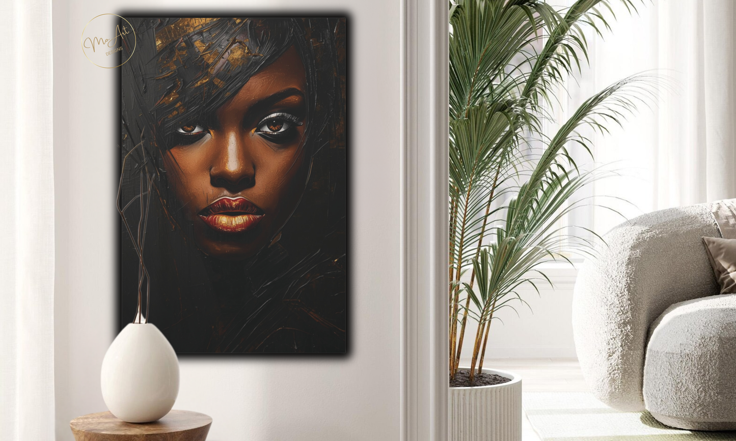 Radiant Power – Black & Gold Woman Wall Art / Canvas Print