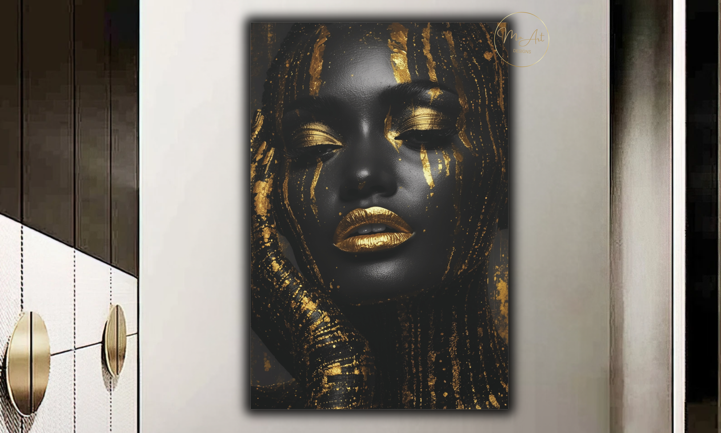 Black & Gold African American Woman Wall Art / Canvas Print