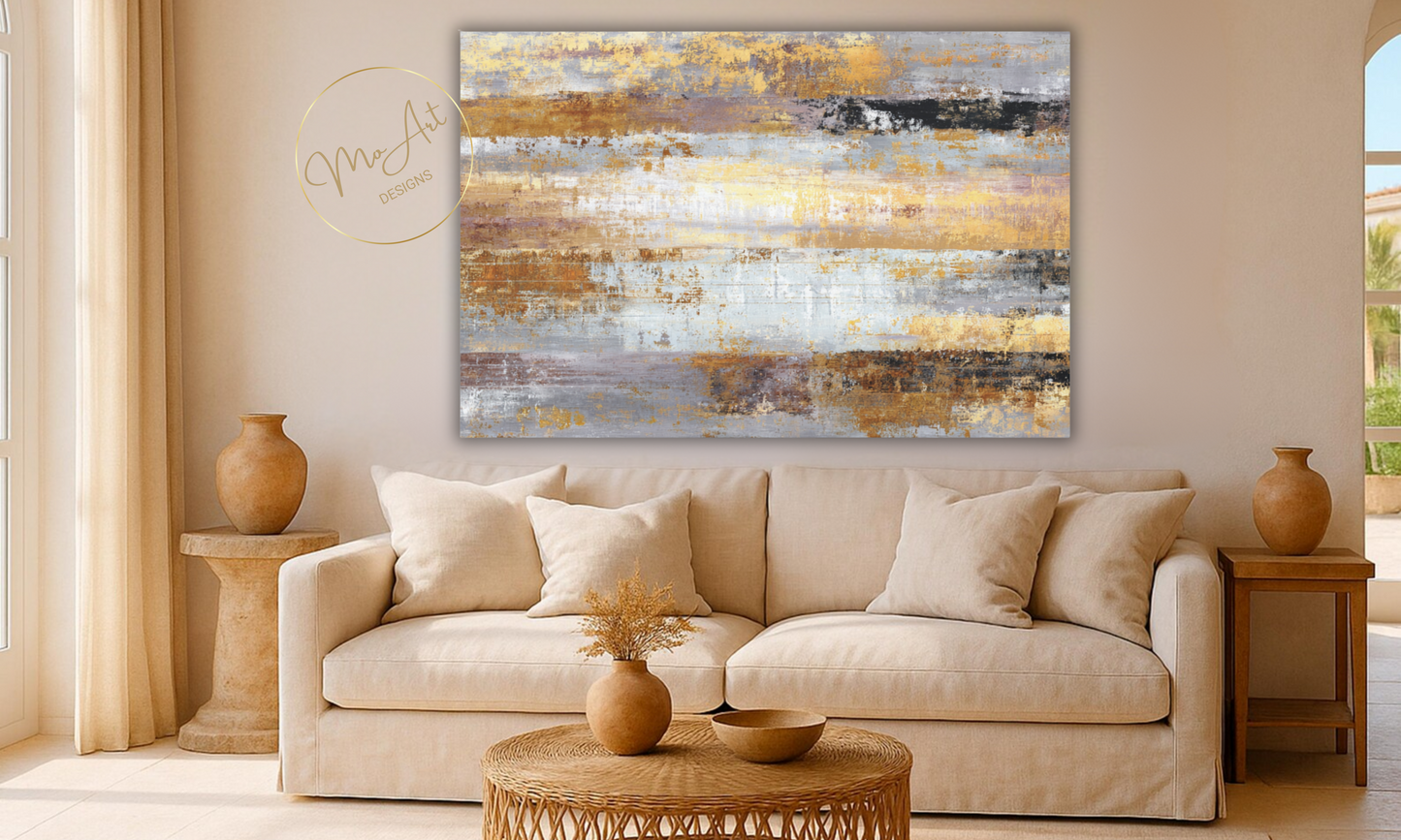 Abstract Gold, Brown, Gray and Black Canvas Wall Art
