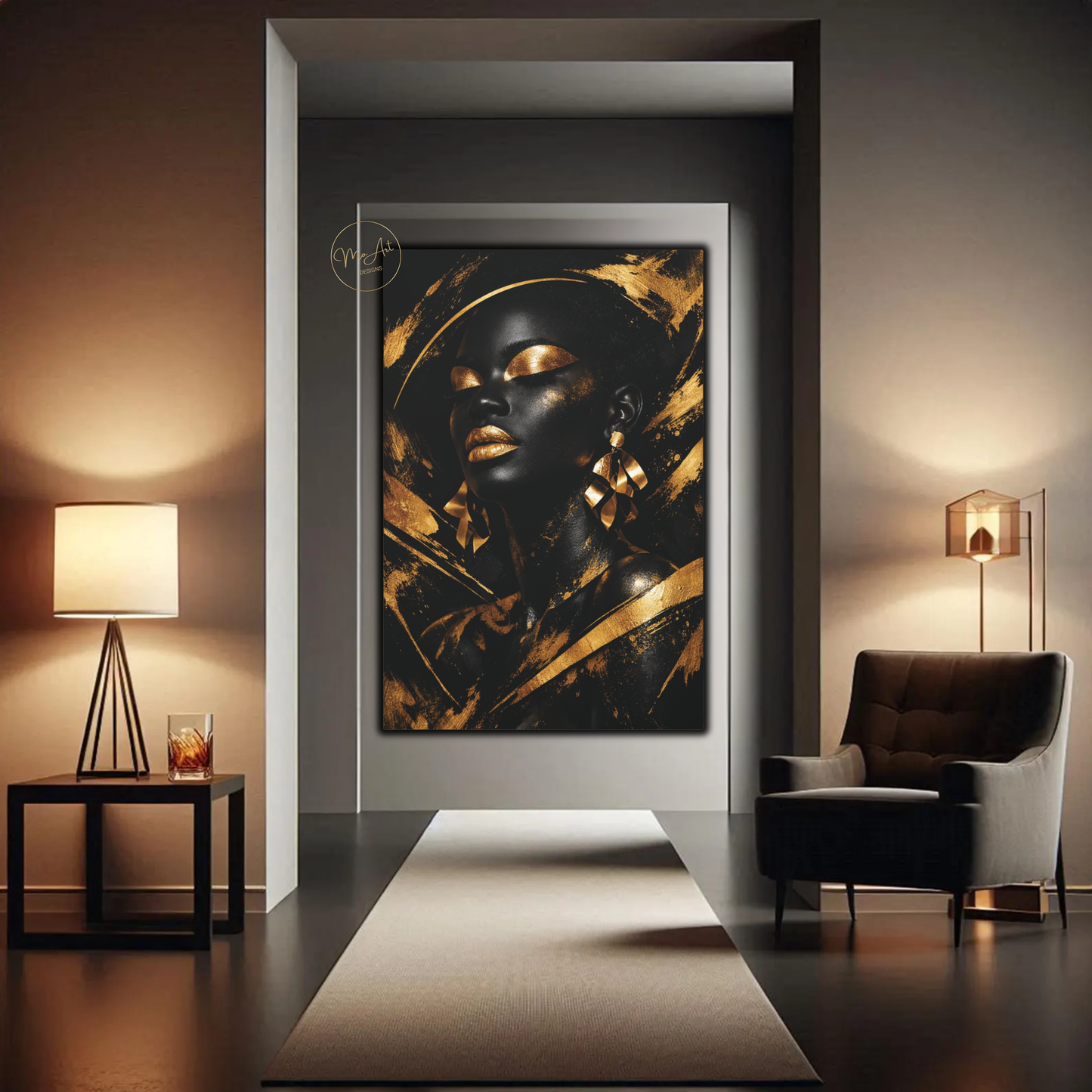 Black Woman Wall Art – Golden Goddess | Luxury Black & Gold Abstract Canvas Print