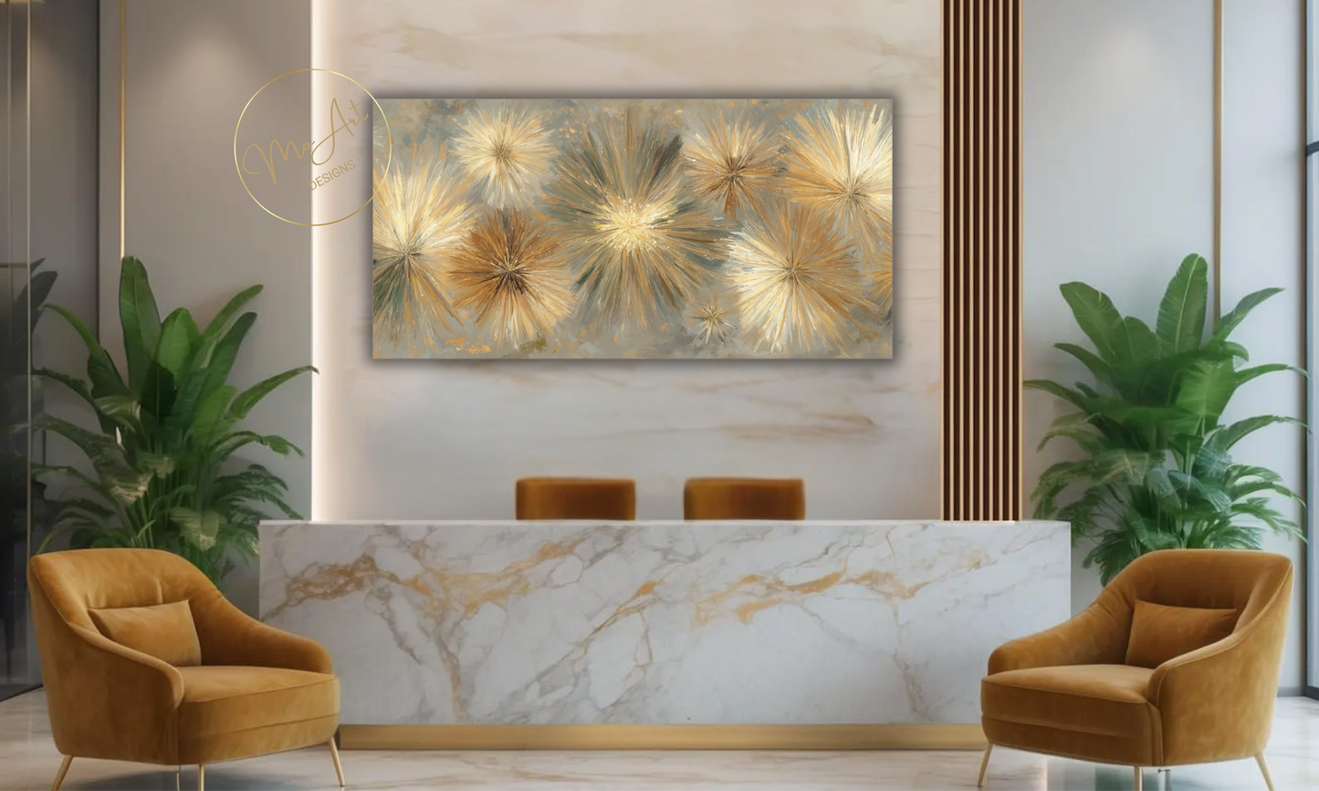 Abstract Gold Starburst Flower Canvas Wall Art