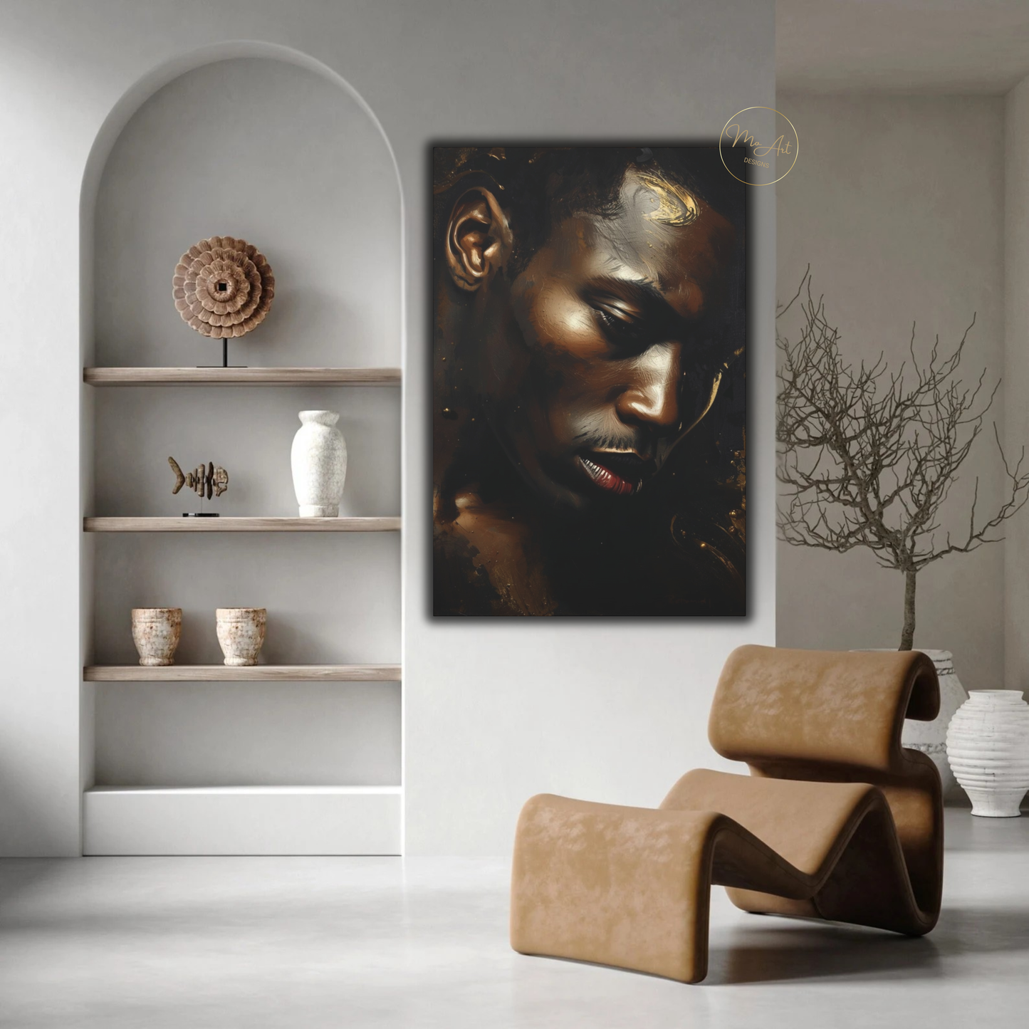 Black Man Wall Art – Quiet Power | Black & Gold Luxury Masculine Canvas Print
