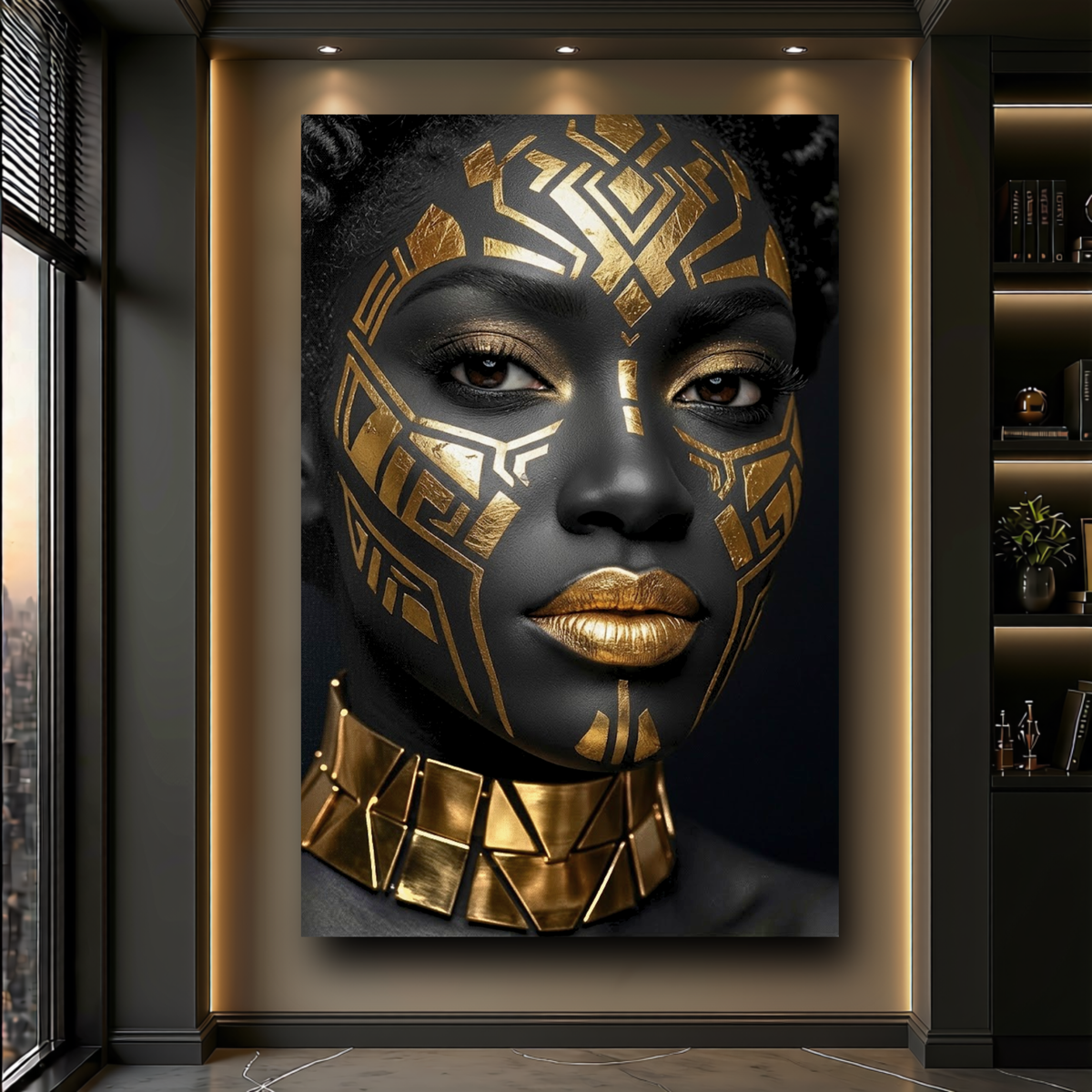 Black Woman Wall Art – Midnight Warrior | Luxury Black & Gold Afrocentric Canvas Print