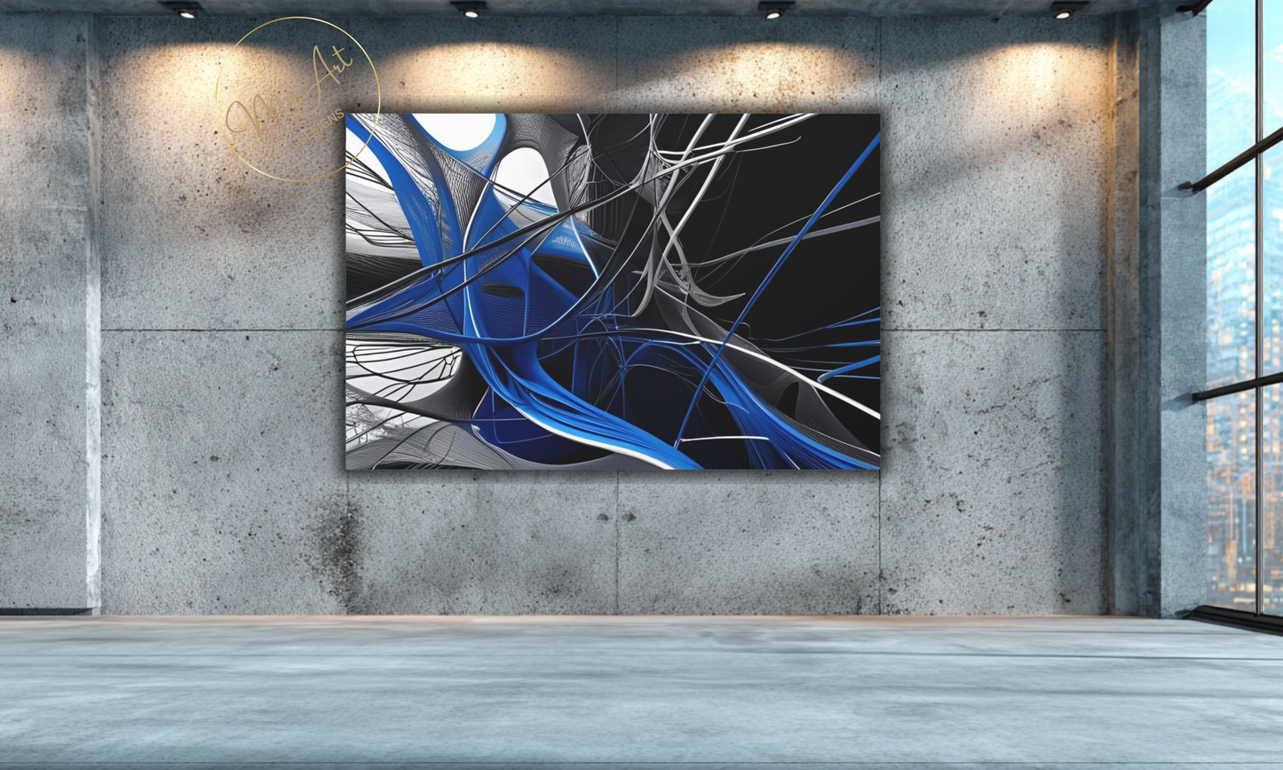 Abstract Blue, Black and Grey Canvas Wall Art