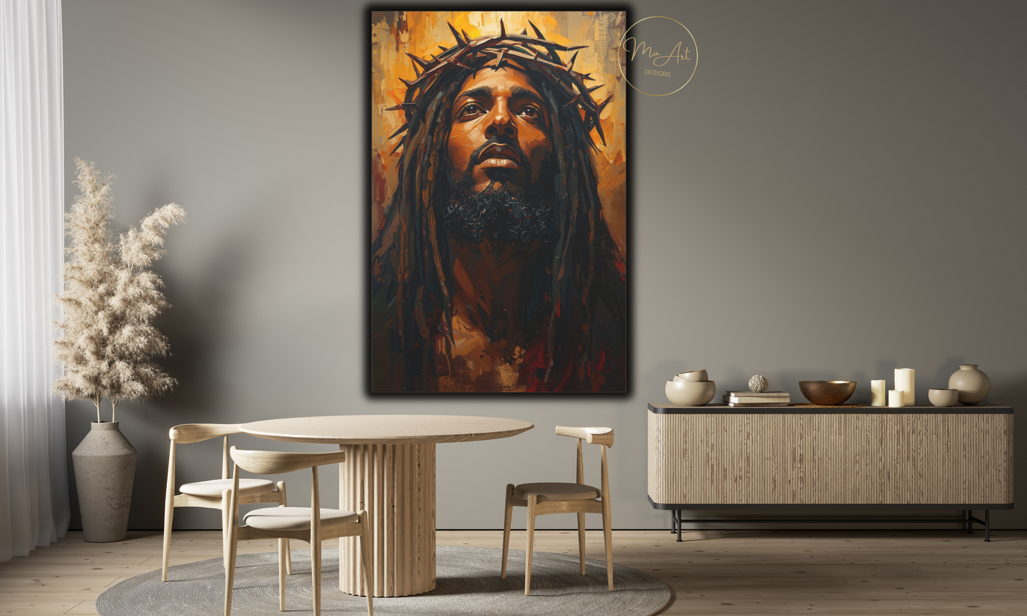 Black Jesus Canvas Wall Art – Crowned in Sacrifice / Canvas Print